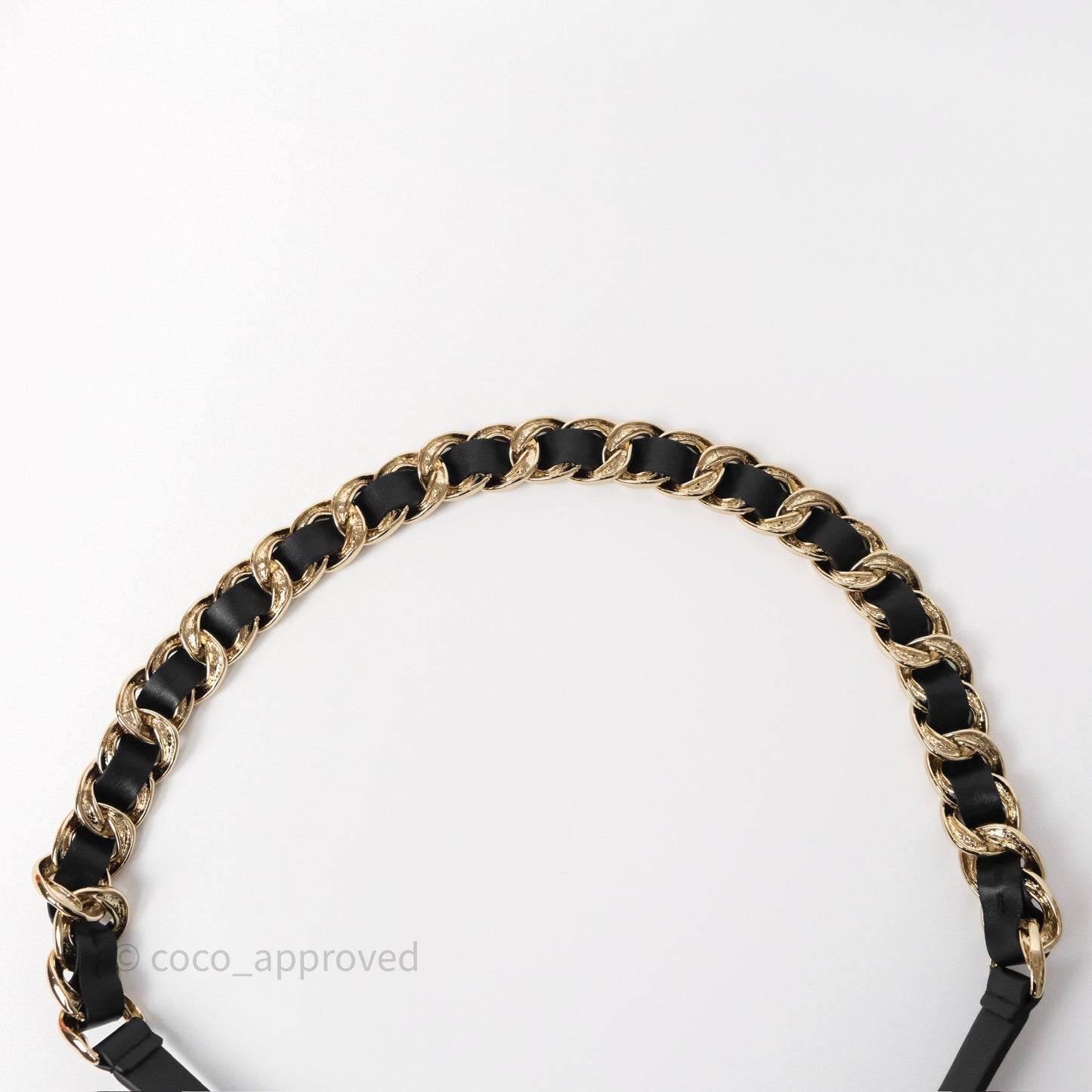 Chanel CC Woven Chain Black Leather Belt Gold Hardware 22C