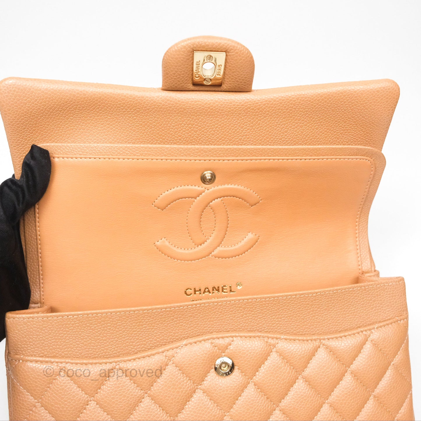 Chanel Classic M/L Medium Flap Quilted Dark Beige Caviar Gold Hardware 18S
