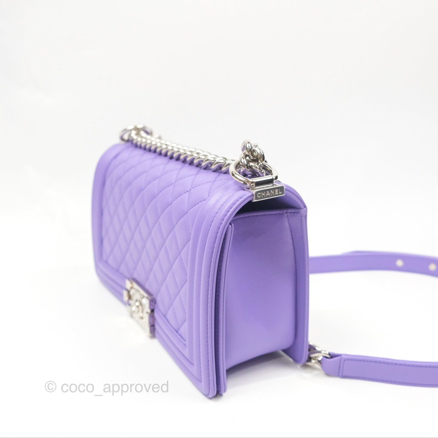 Chanel Quilted Medium Boy Purple Calfskin Silver Hardware