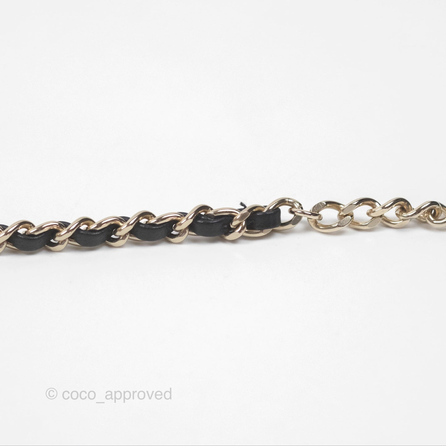 Chanel Flap Bag Charm Black Leather Chain Necklace Gold Tone 21S