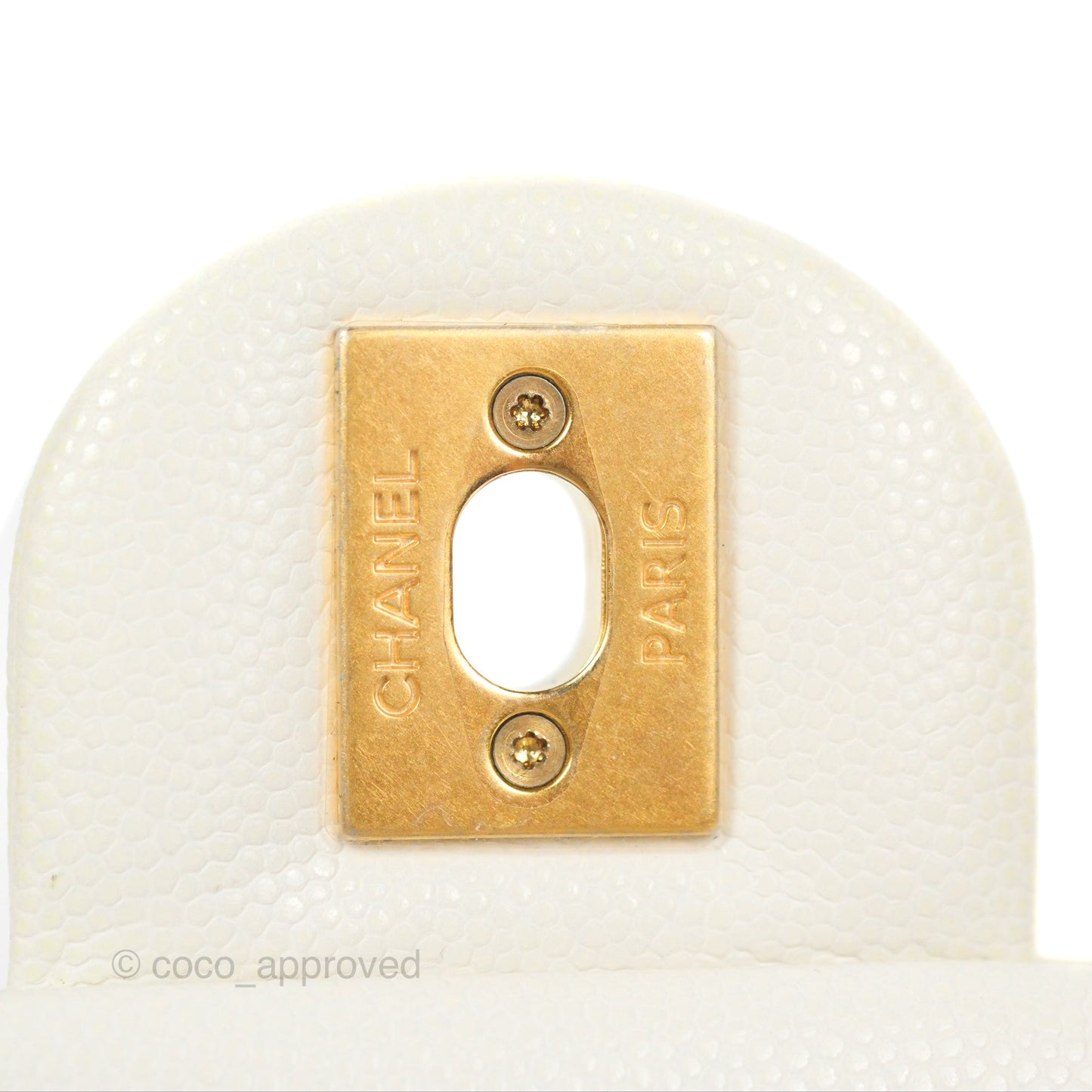 Chanel Mini Flap with Coin Charm White Caviar Aged Gold Hardware 22A