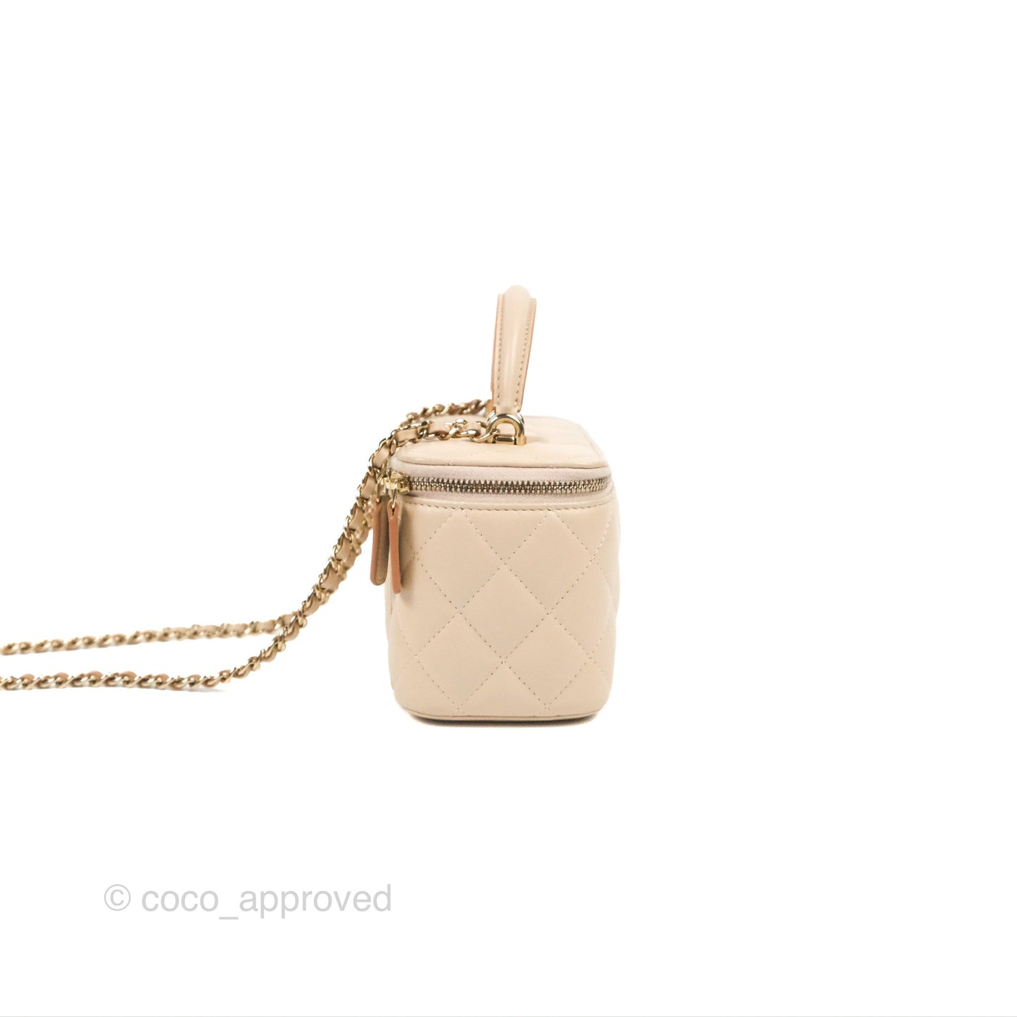 Chanel Vanity Rectangular Top Handle Ecru/Beige Lambskin Gold Hardware 23P