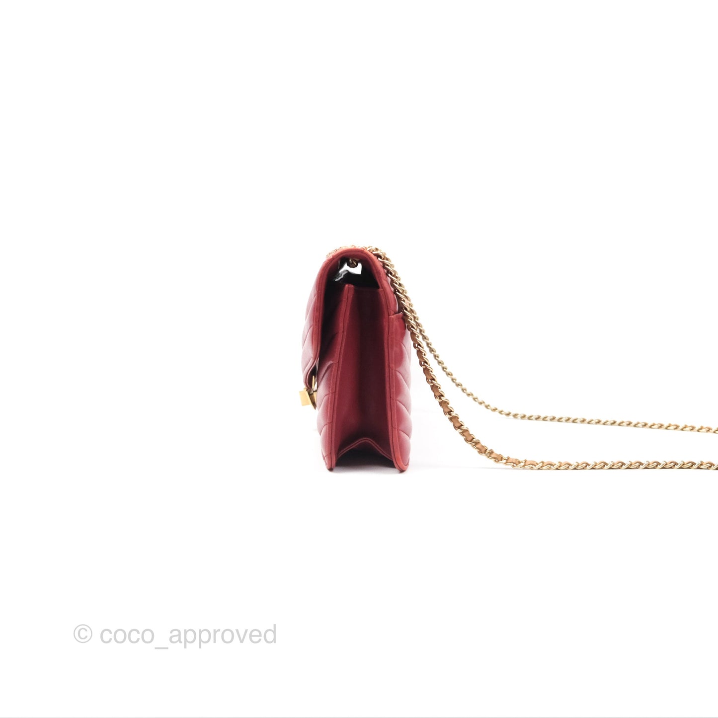 Chanel Chevron Shoulder Bag Red Calfskin Aged Gold Hardware