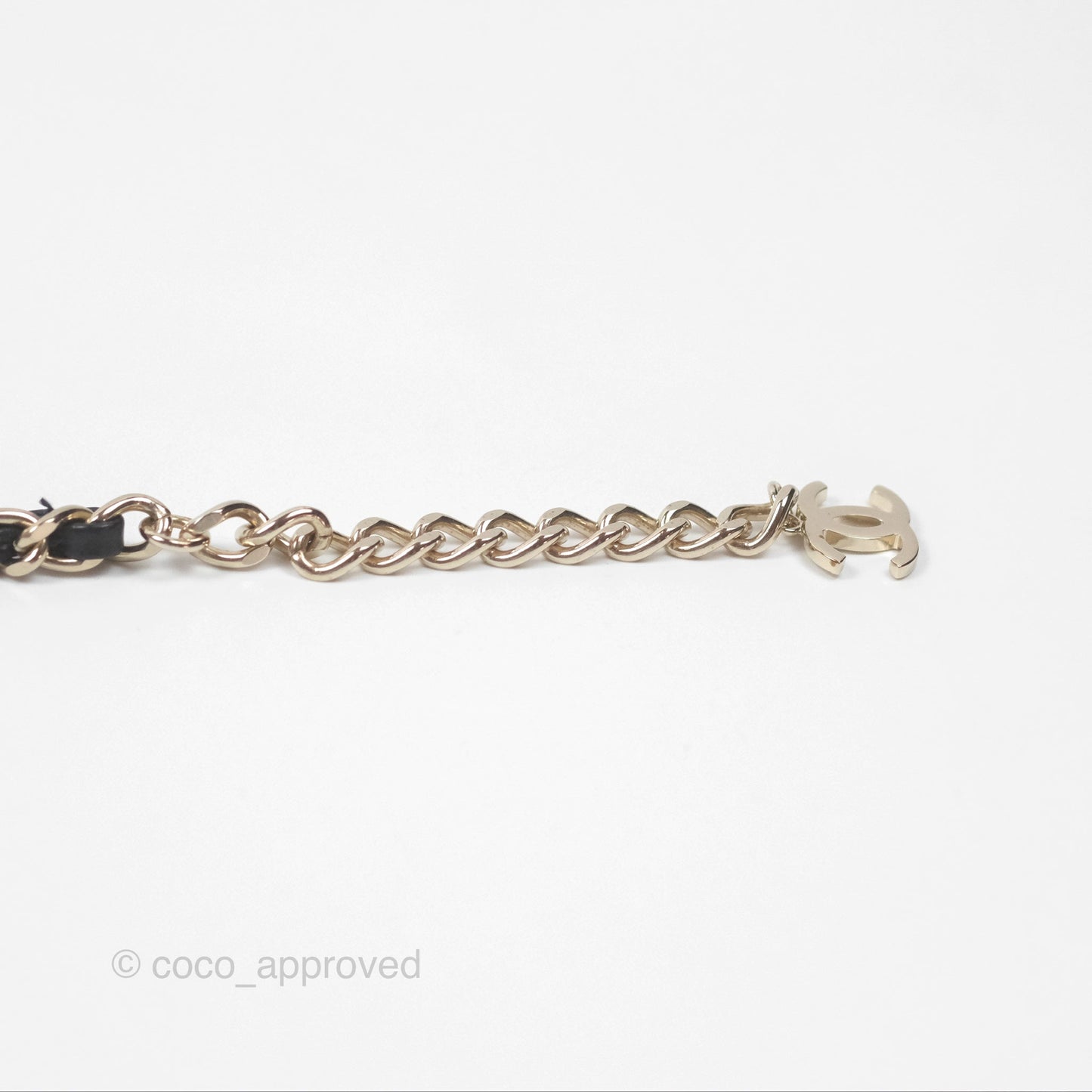 Chanel Flap Bag Charm Black Leather Chain Necklace Gold Tone 21S