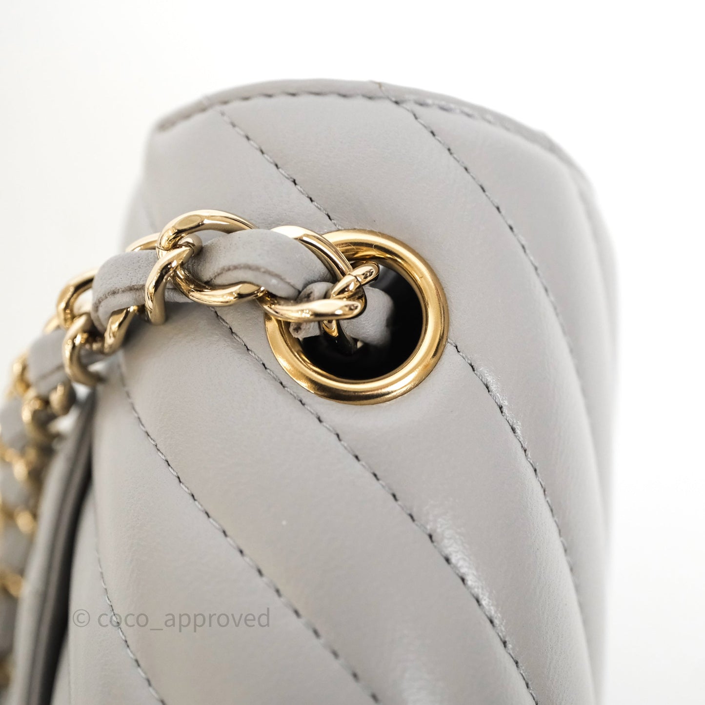 Chanel Mini Rectangular Chevron Grey Lambskin Light Gold Hardware