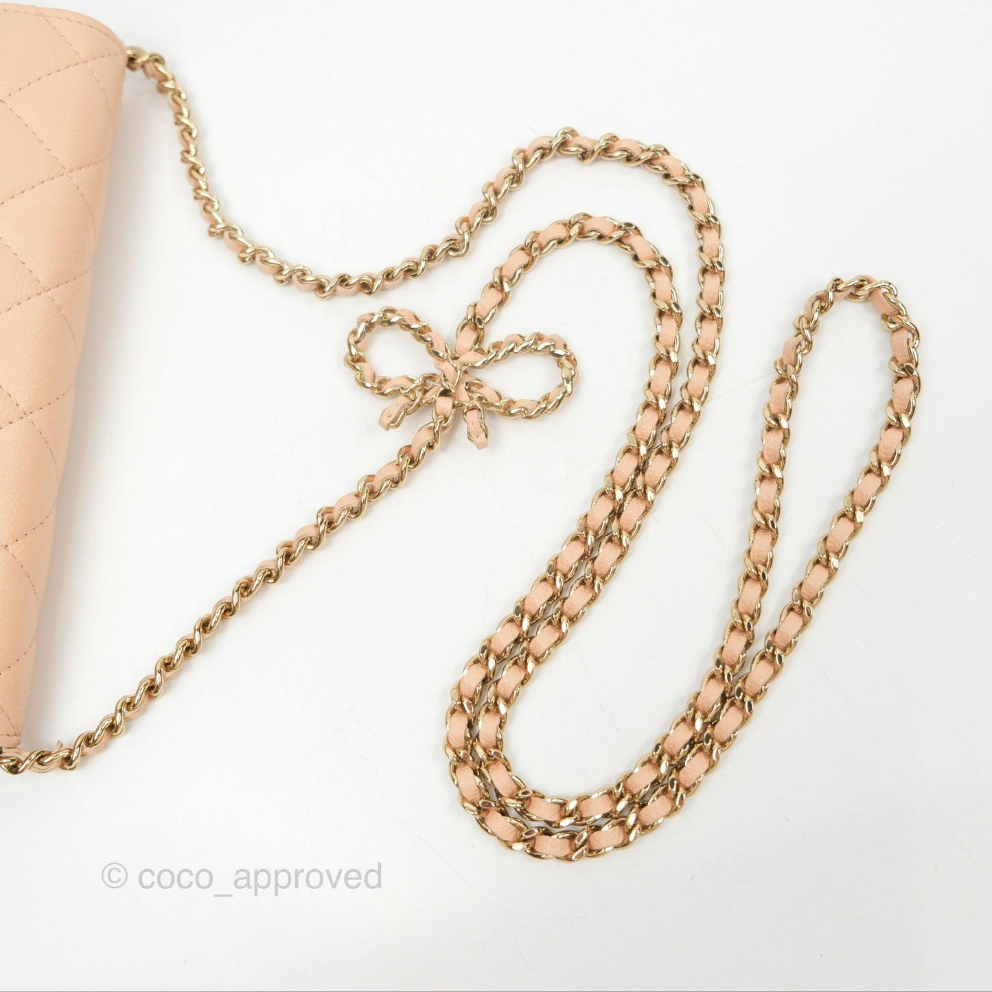 Chanel Quilted Bow Wallet On Chain WOC Light Beige Caviar Gold Hardware