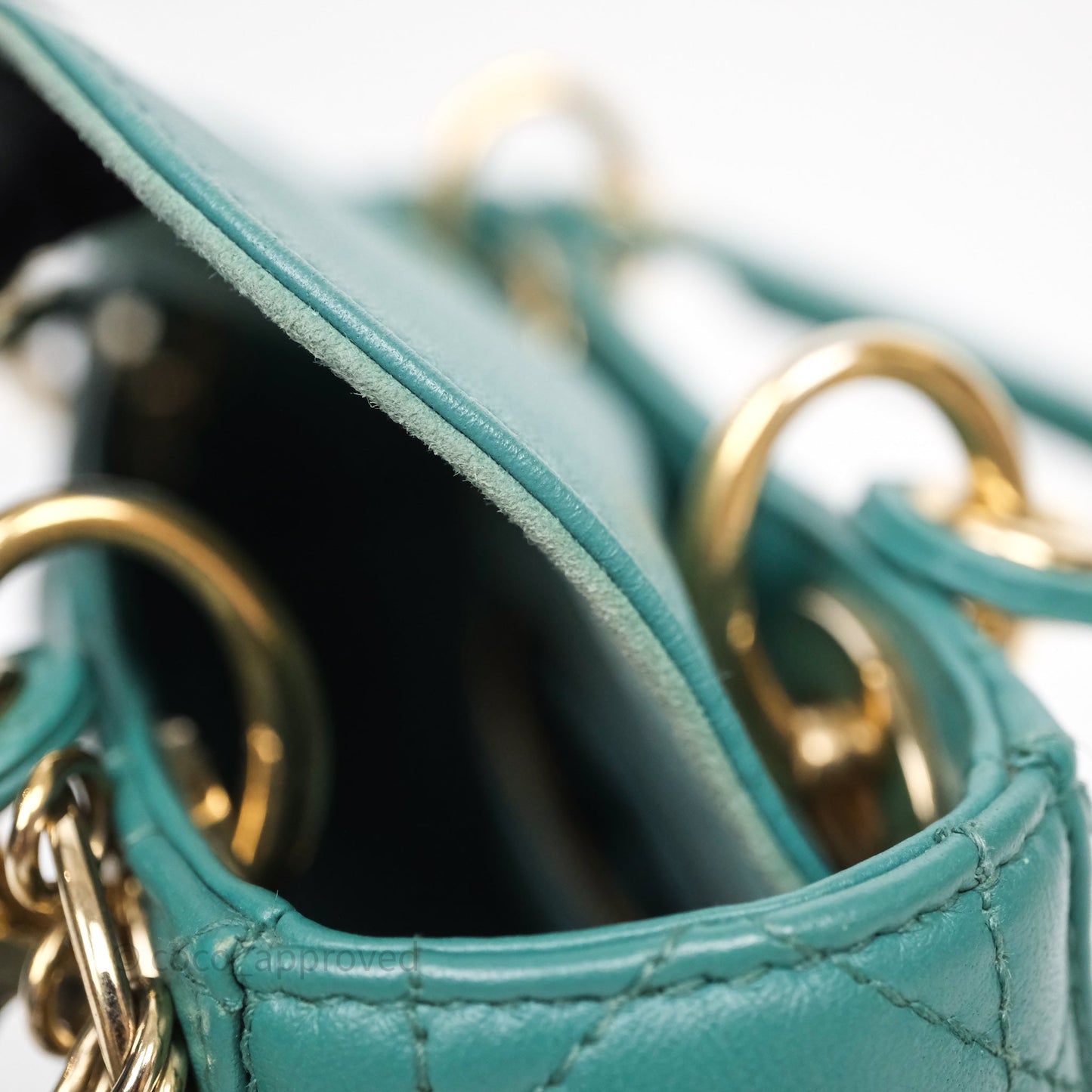 Christian Dior Mini Lady Dior Cannage Green Lambskin Gold Hardware