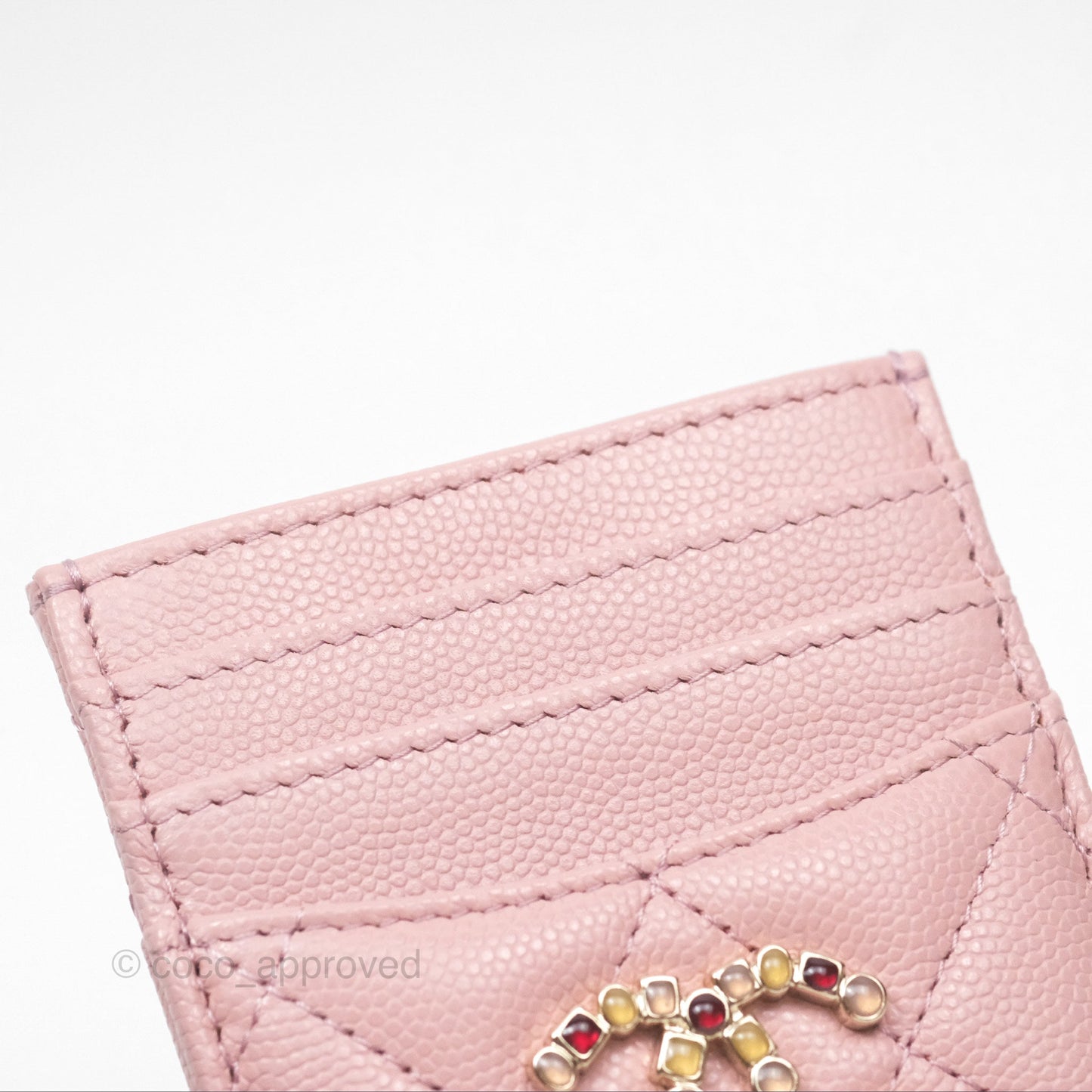Chanel CC Resin Stone Card Holder Pink Caviar 23K