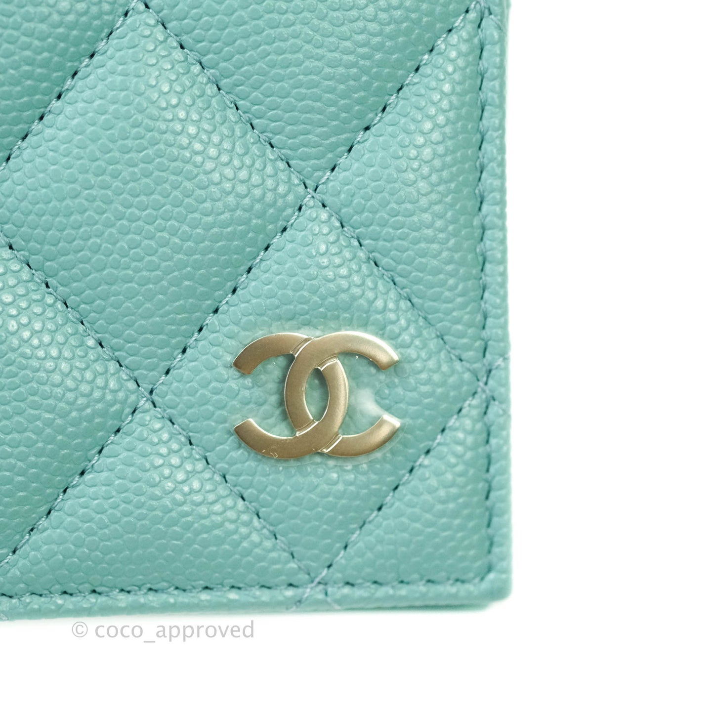 Chanel Quilted Caviar Mint Passport Holder Gold Hardware