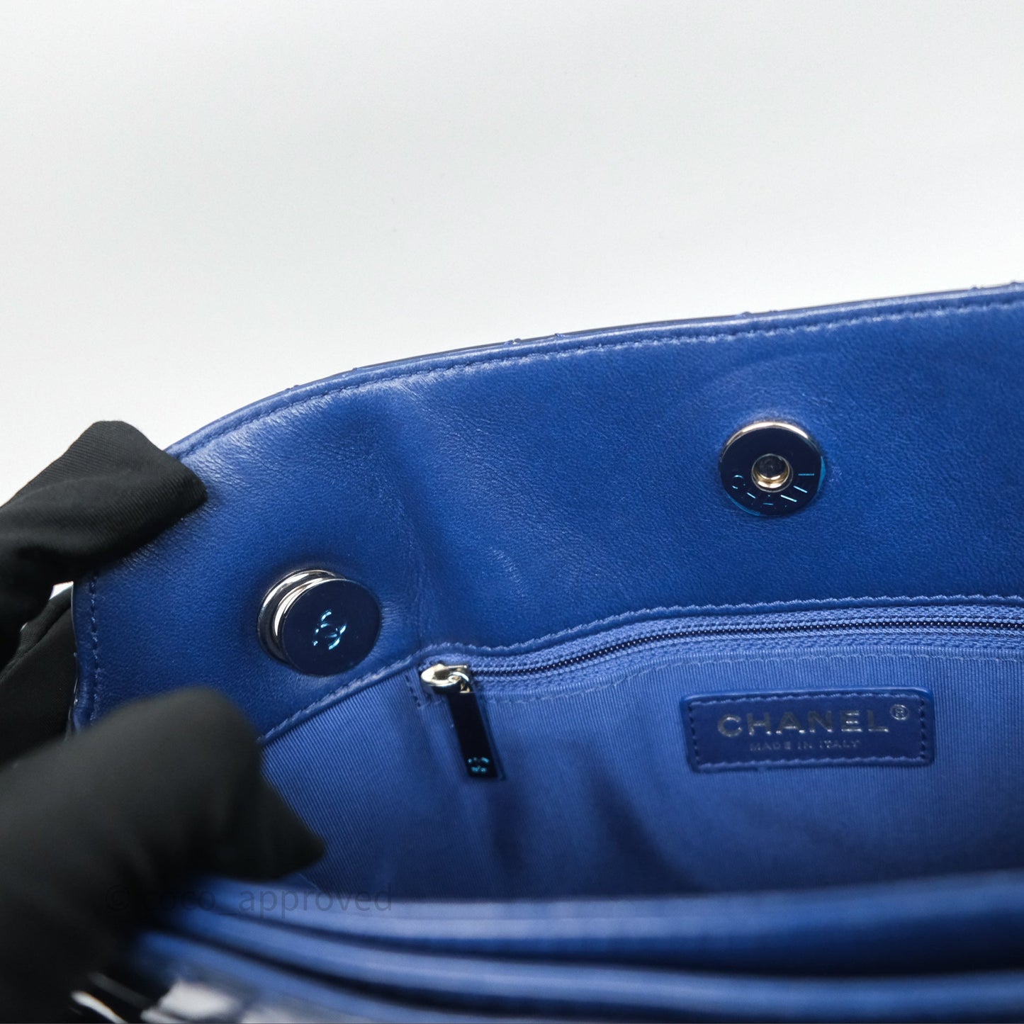 Chanel Quilted Bowling Tote Royal Blue Patent Silver Hardware
