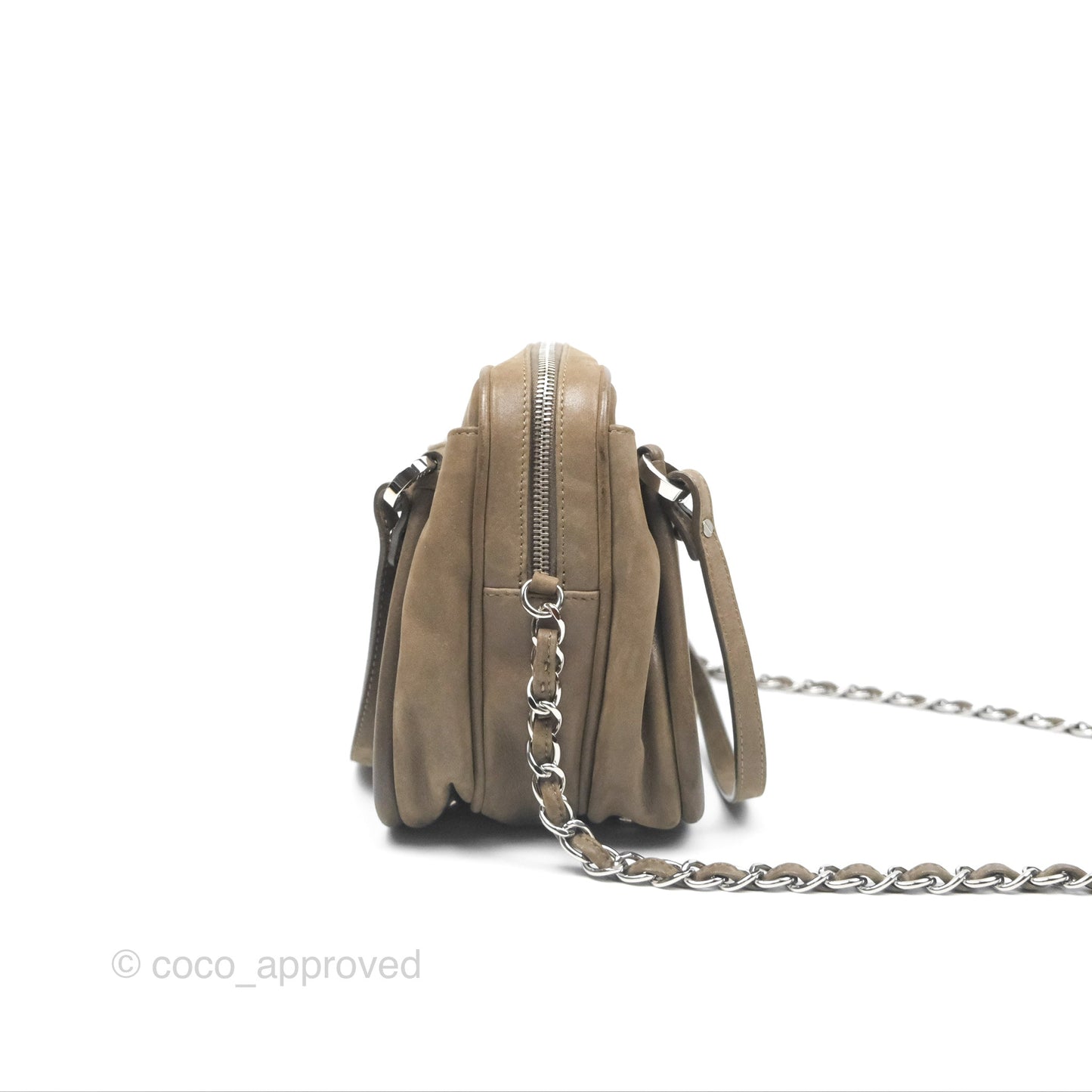 Chanel Quilted Camera Case Bag Iridescent Taupe Calfskin Silver Hardware