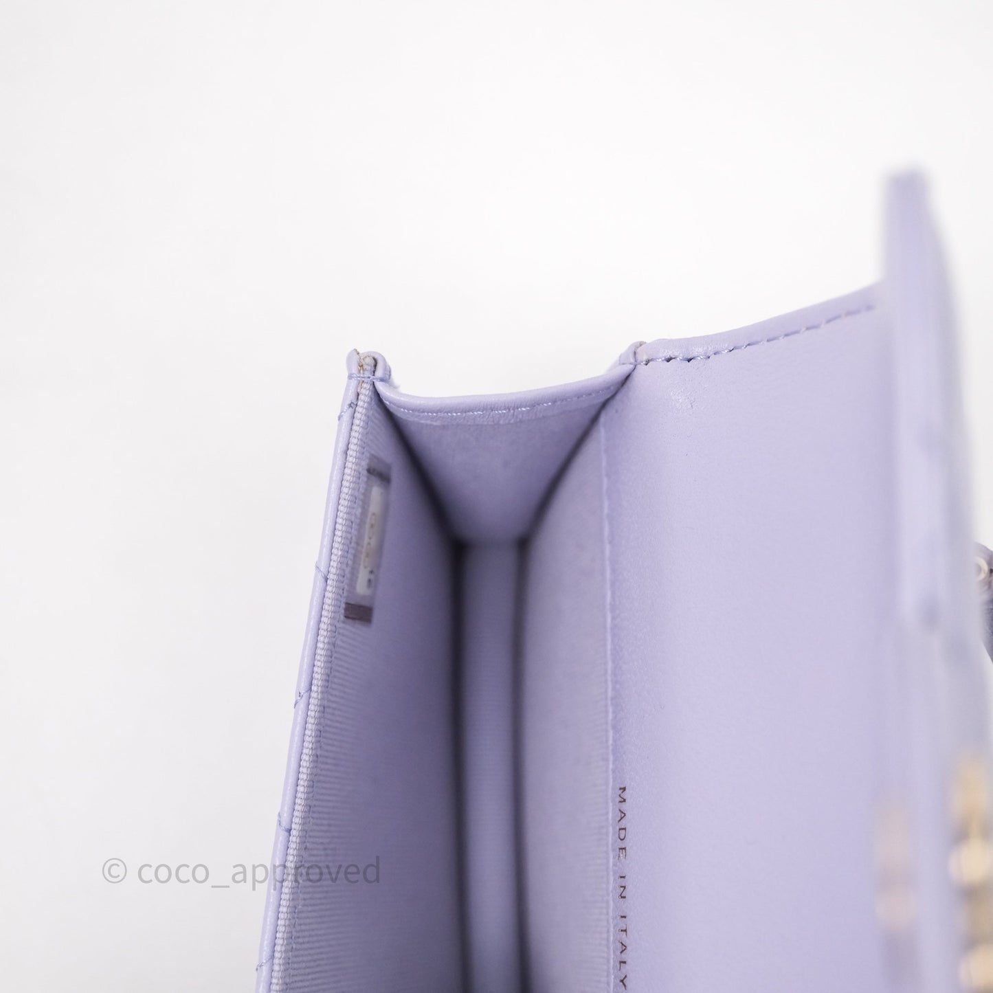Chanel Mini Handle Flap Coin Purse With Chain Lilac Lambskin Gold Hardware