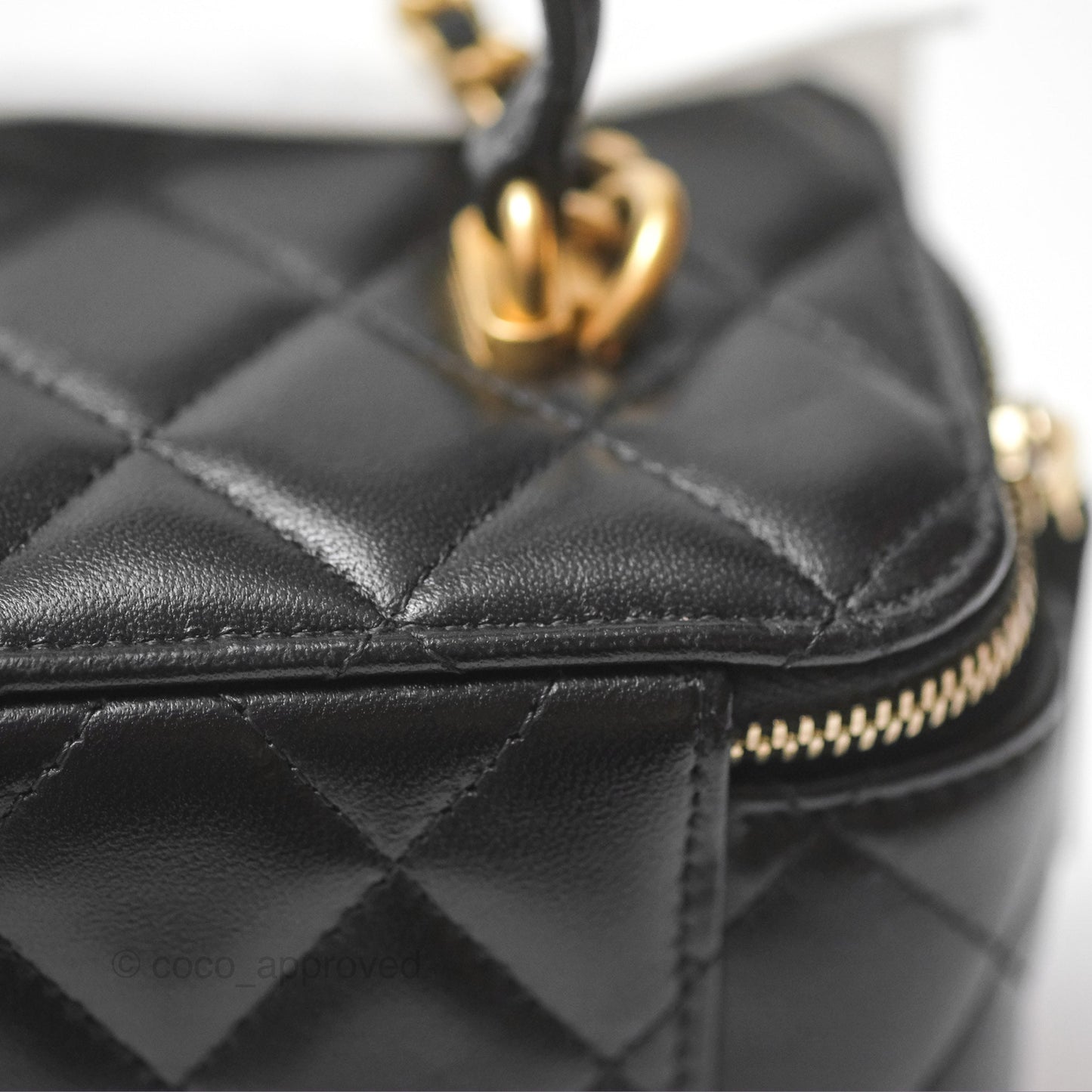 Chanel Vanity Rectangular Top Handle Black Lambskin Gold Hardware