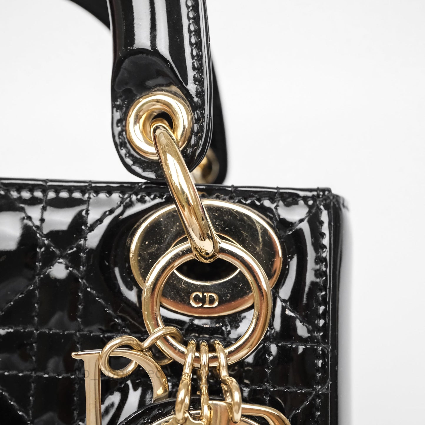 Christian Dior Mini Lady Dior Black Cannage Patent Gold Hardware