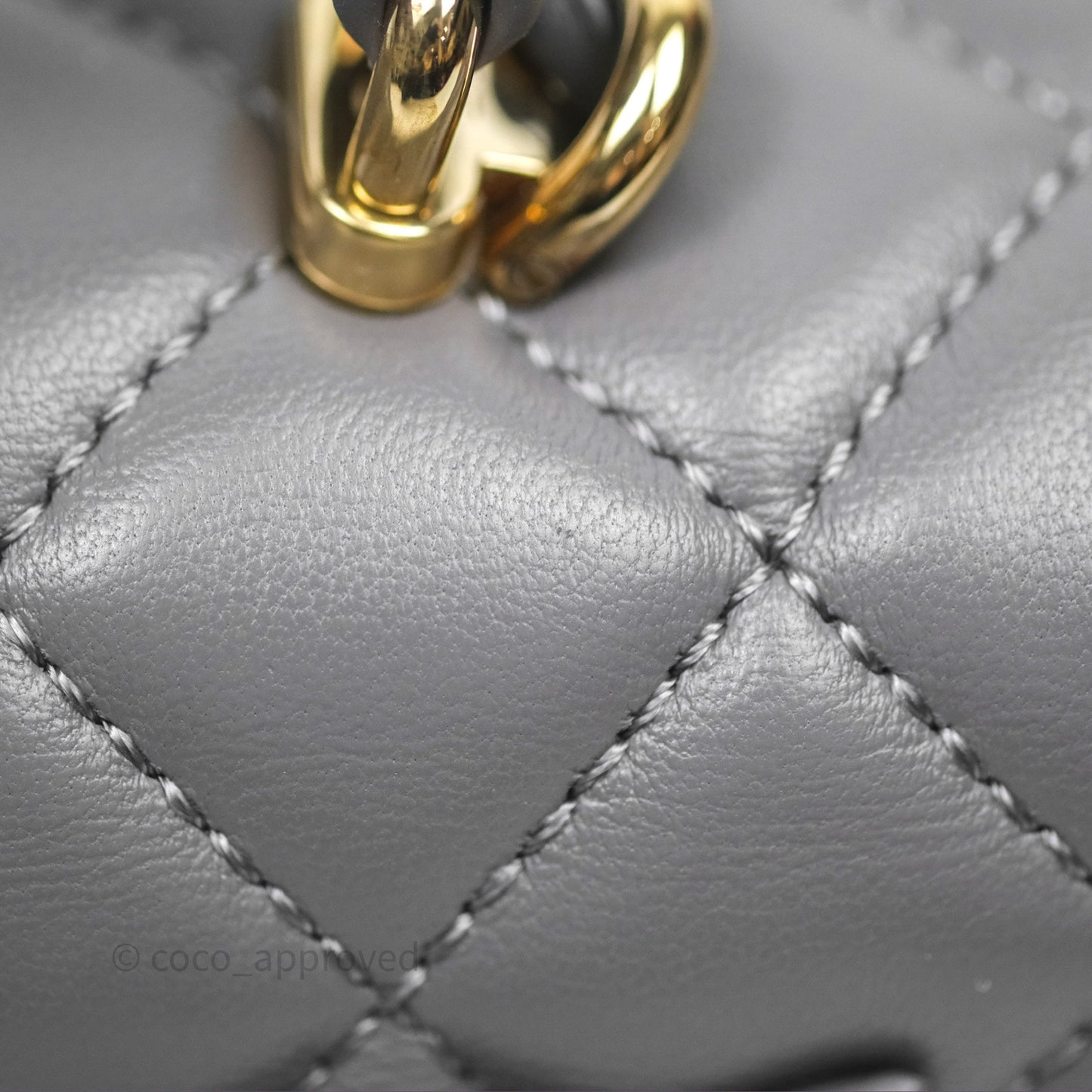 Chanel Top Handle Mini Rectangular Flap Grey Lambskin Gold Hardware