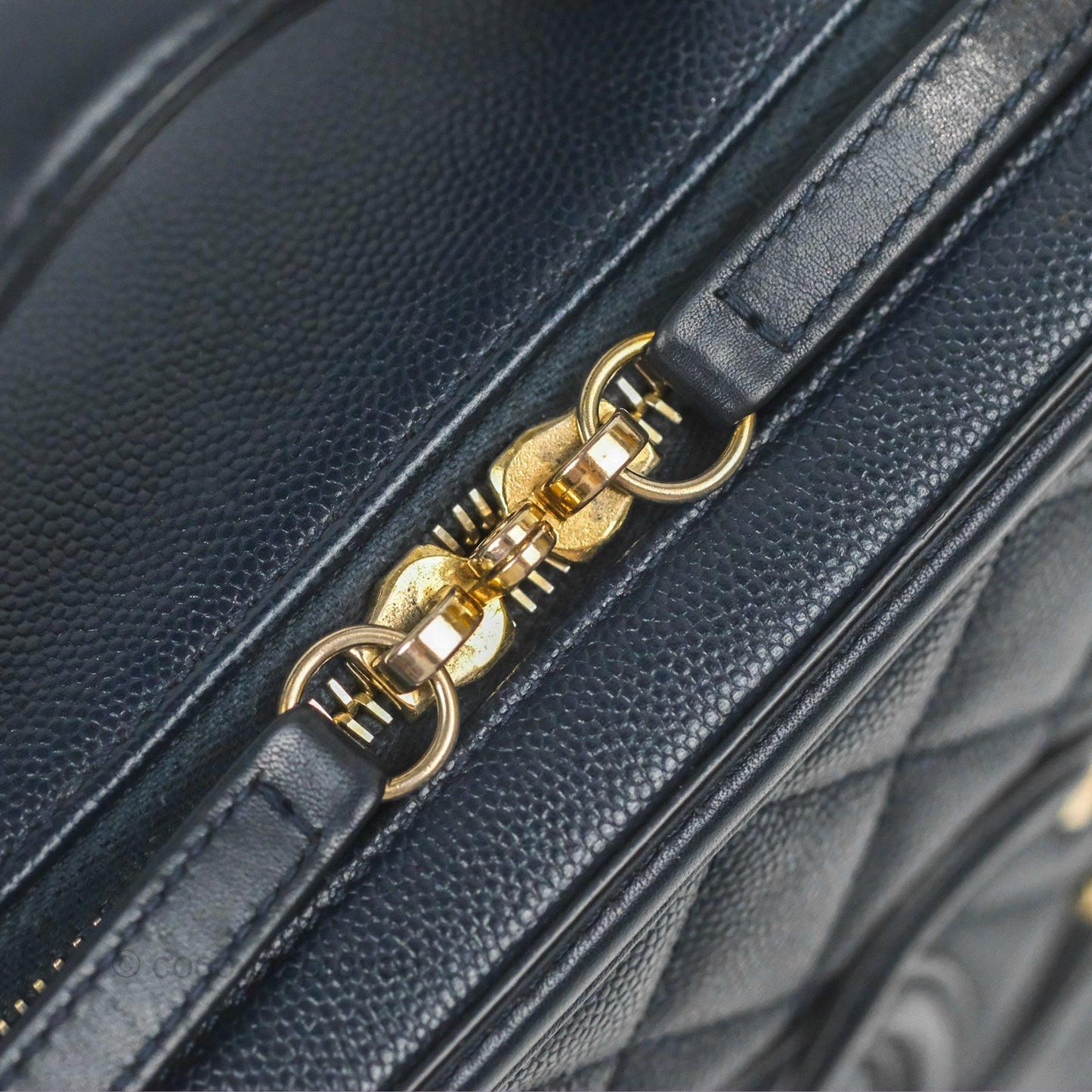Chanel Quilted Medium CC Filigree Vanity Case Dark Navy Caviar Gold Hardware
