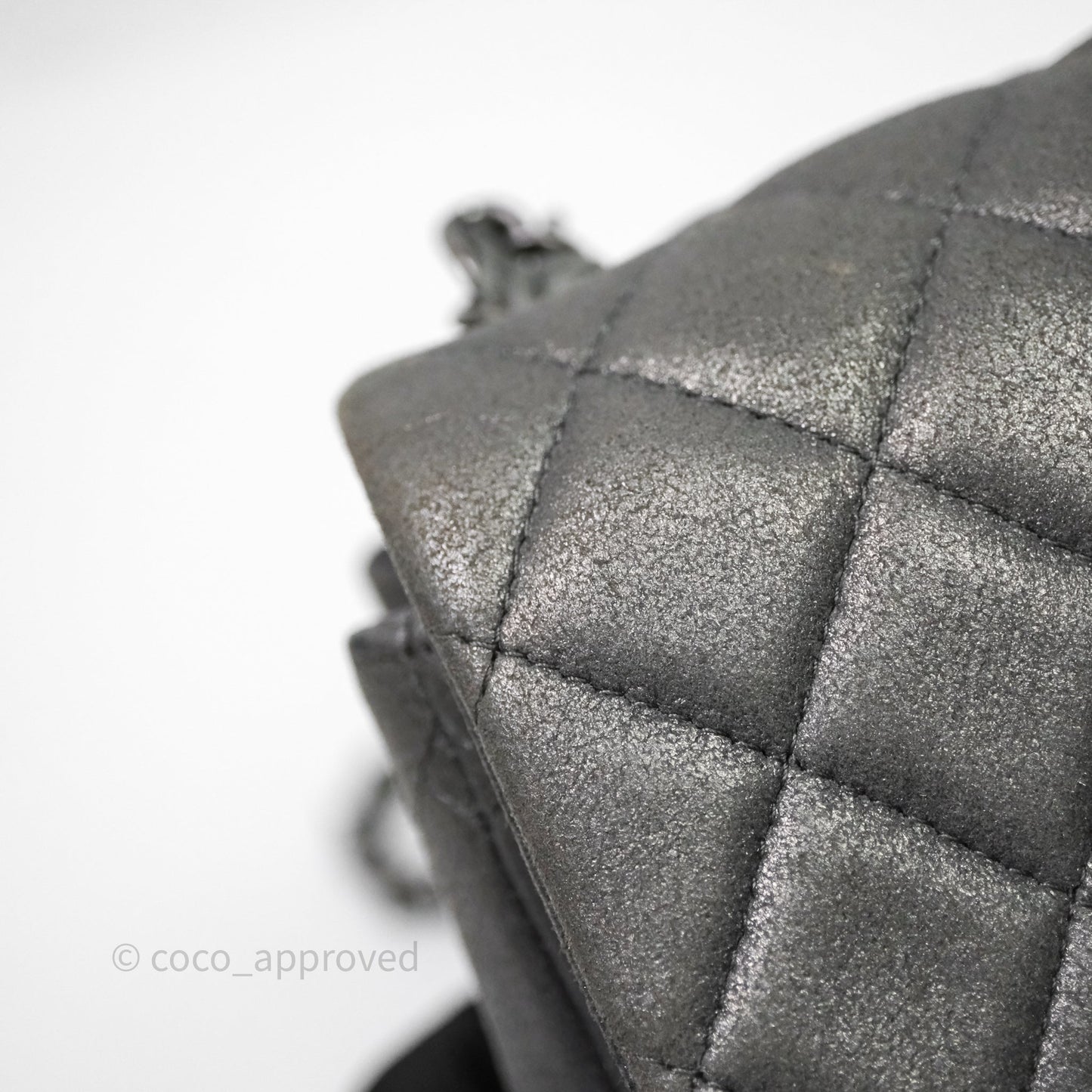 Chanel Mini Square Iridescent Grey Suede Gun Metal Hardware