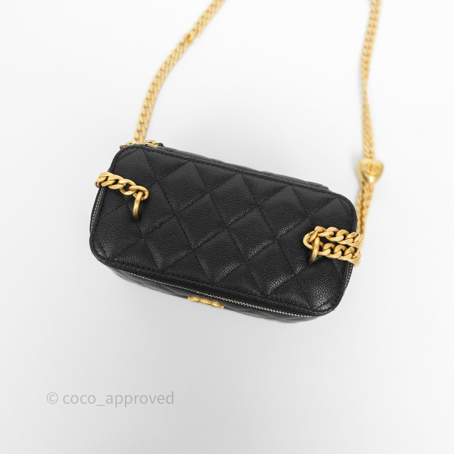 Chanel Vanity with Heart Adjustable Chain Black Caviar Aged Gold Hardware
