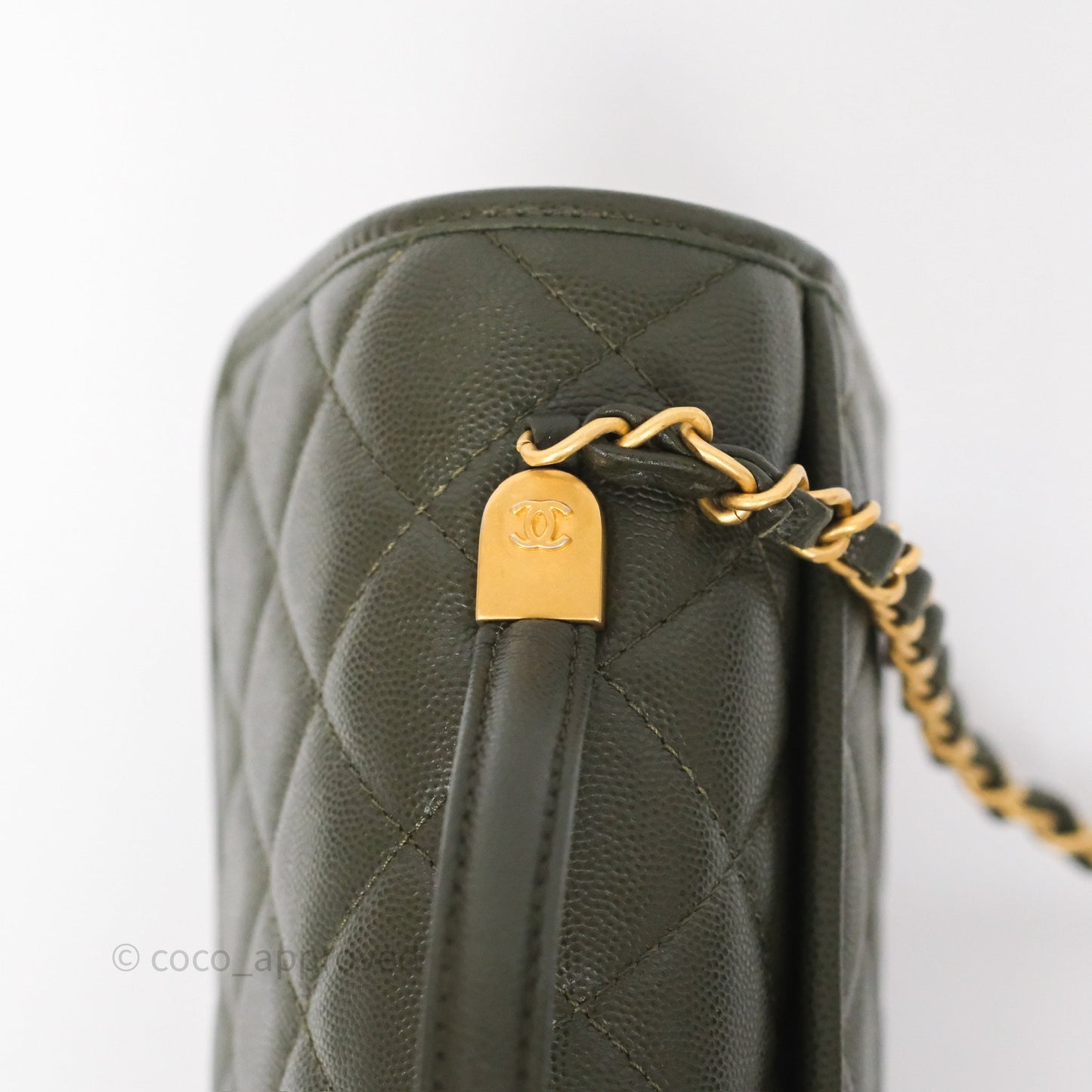 Chanel School Memory Top Handle Flap Army Green Caviar Aged Gold Hardware