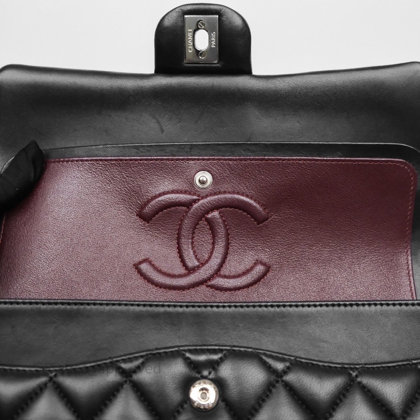 Chanel Classic M/L Medium Flap Quilted Black Lambskin Silver Hardware