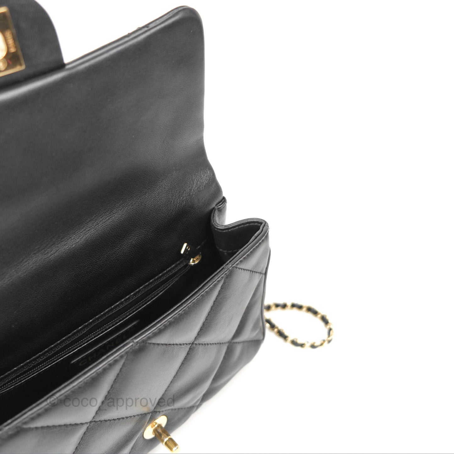 Chanel Small Coco Lady Quilted Flap Bag With Top Handle Black Calfskin Gold Hardware