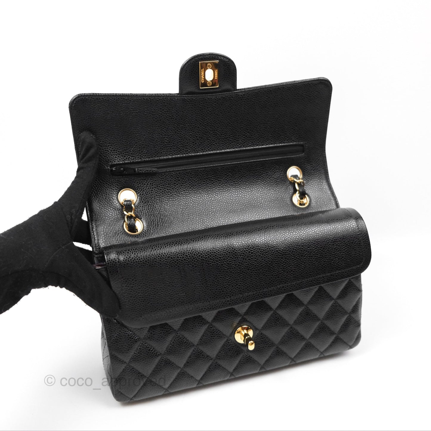 Chanel Classic M/L Medium Flap Quilted Black Caviar Gold Hardware
