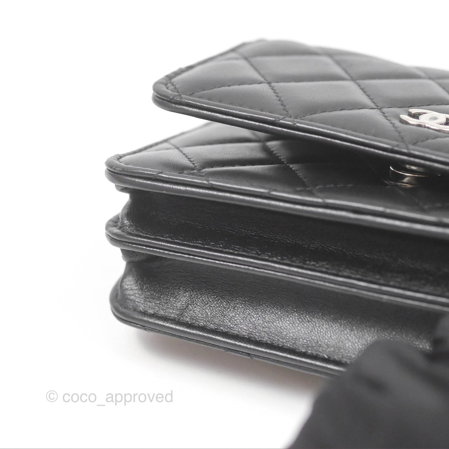 Chanel Quilted Mini Wallet on Chain WOC Black Lambskin Silver Hardware