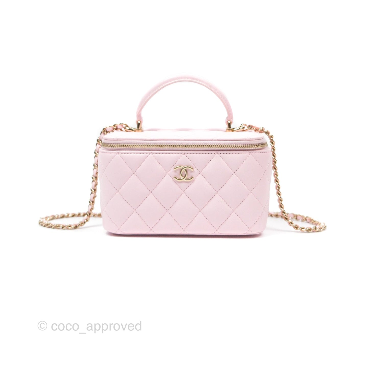 Chanel Vanity Rectangular Top Handle Pink Lambskin Gold Hardware