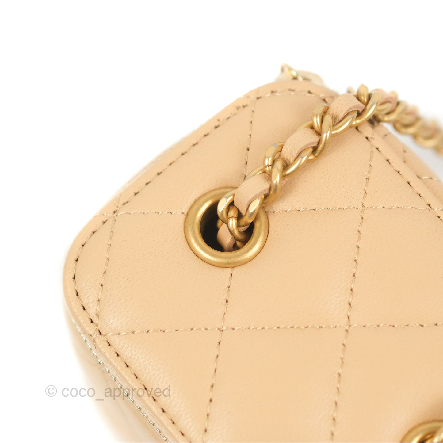 Chanel Mini Pearl Crush Vanity With Chain Beige Lambskin Aged Gold Hardware