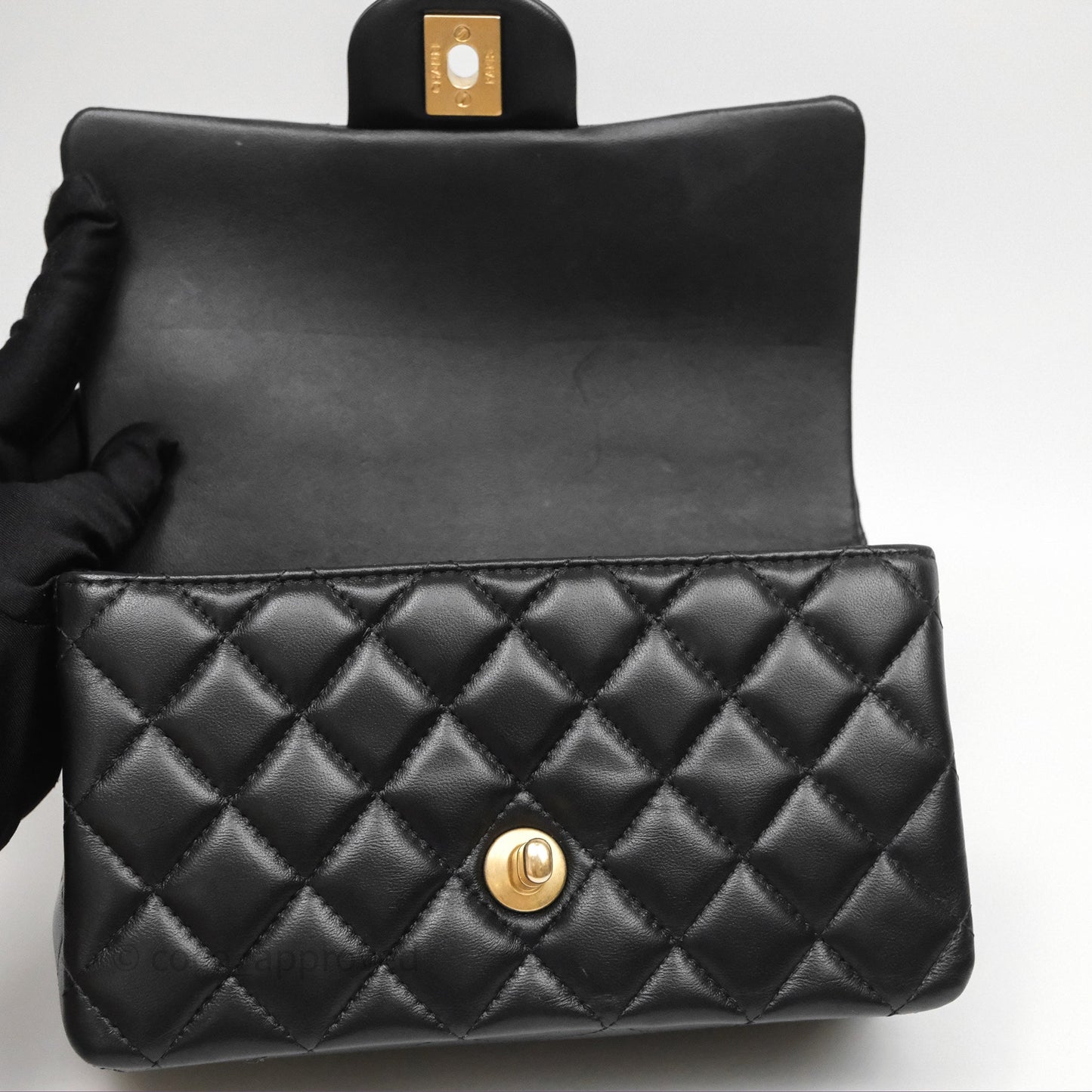 Chanel Metal Top Handle Mini Rectangular Flap Bag Black Lambskin Aged Gold Hardware