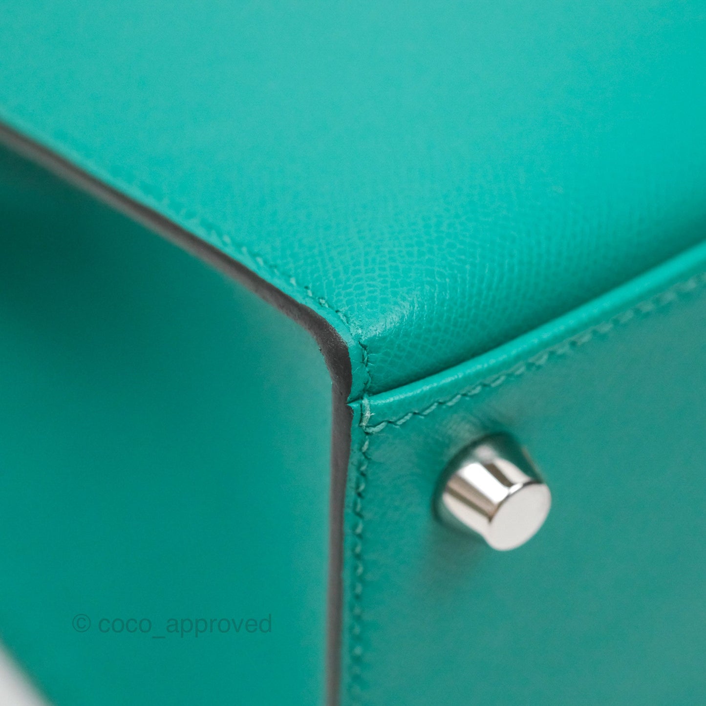 Hermès Sellier Kelly 25 Madame Leather Vert Verone U1/ Bleu De Prusse 7P Palladium Hardware