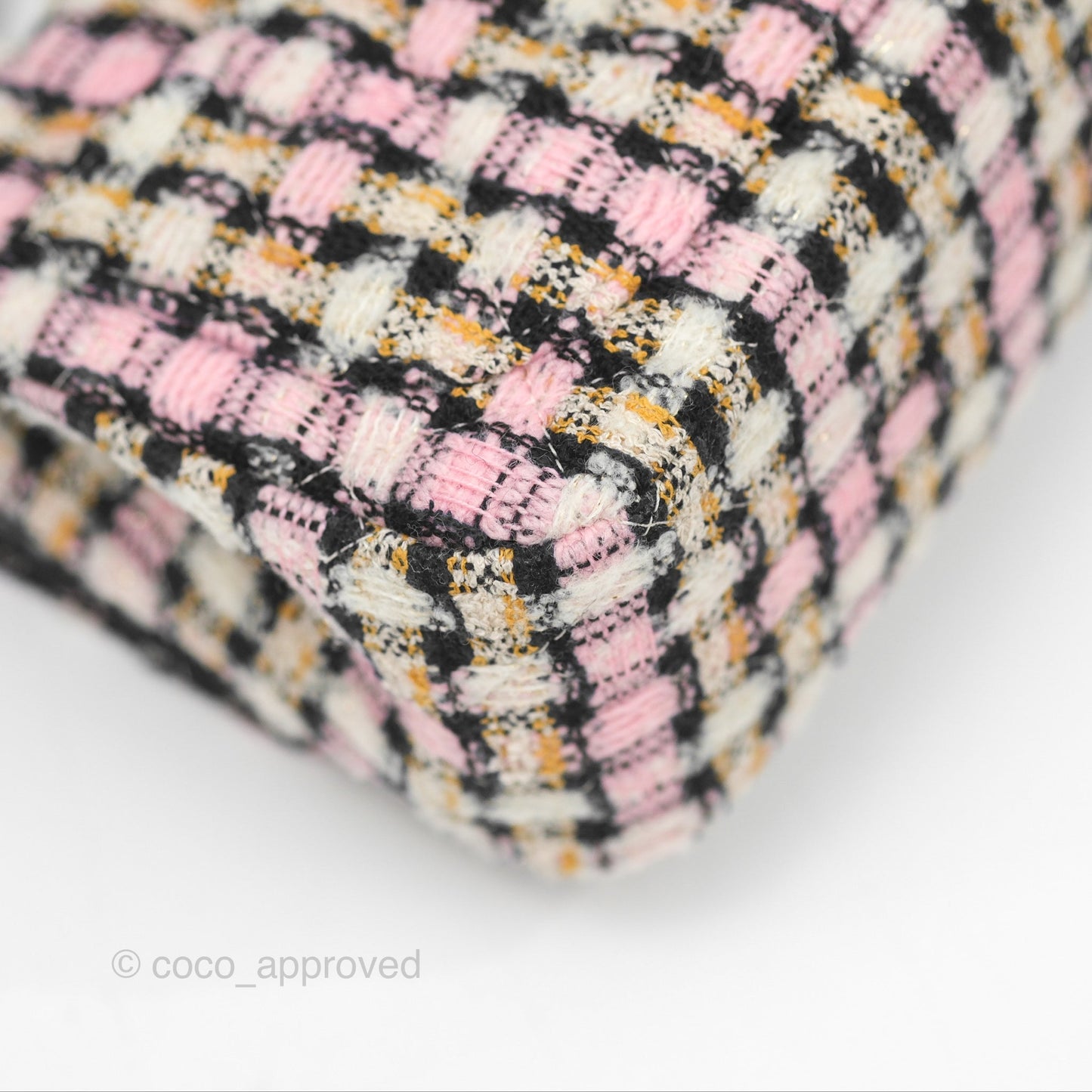 Chanel Pearl Crush Mini Square Quilted Pink Tweed Aged Gold Hardware