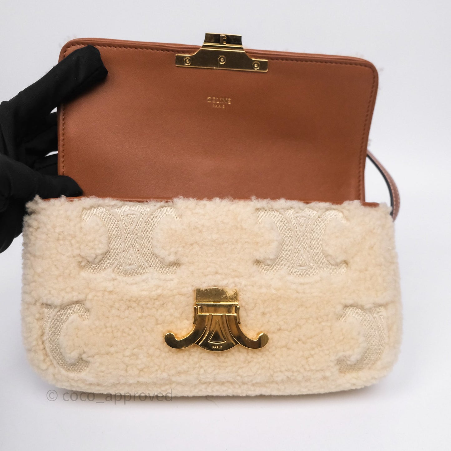 Celine Triomphe Shoulder Bag Beige Shearling
