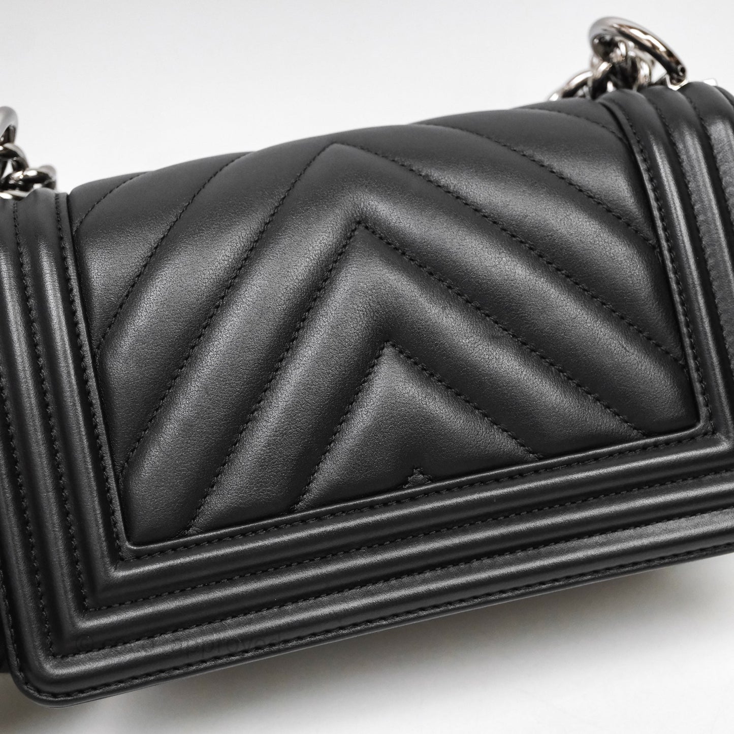 Chanel Small Boy Chevron Black Lambskin Silver Hardware