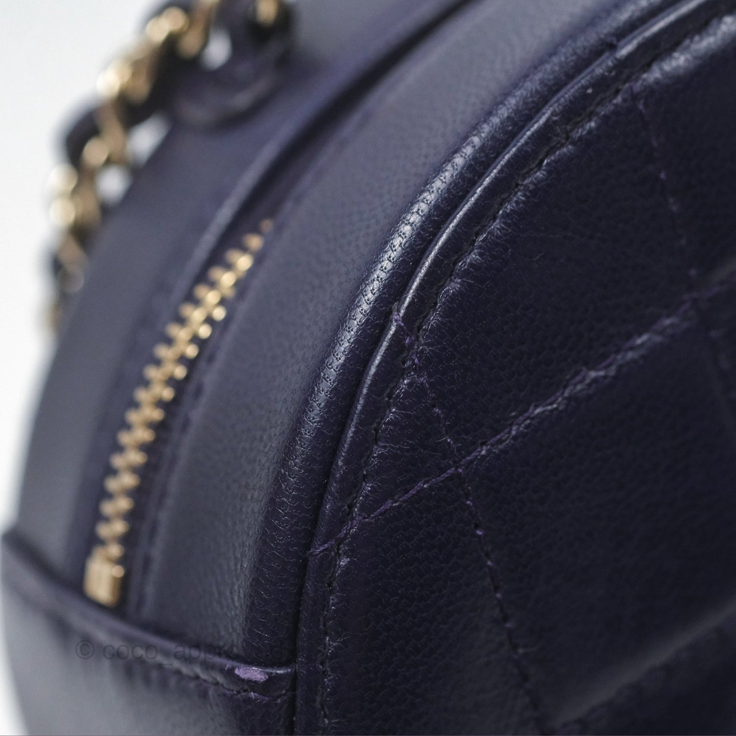 Chanel Quilted Round Clutch with Chain Dark Purple Calfskin Gold Hardware