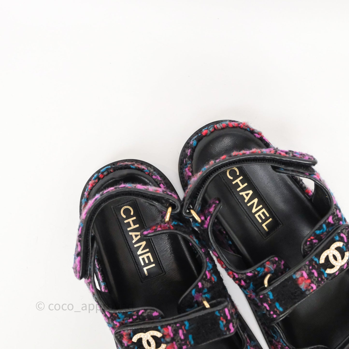 Chanel Dad Sandals Black/ Purple Tweed Size 38