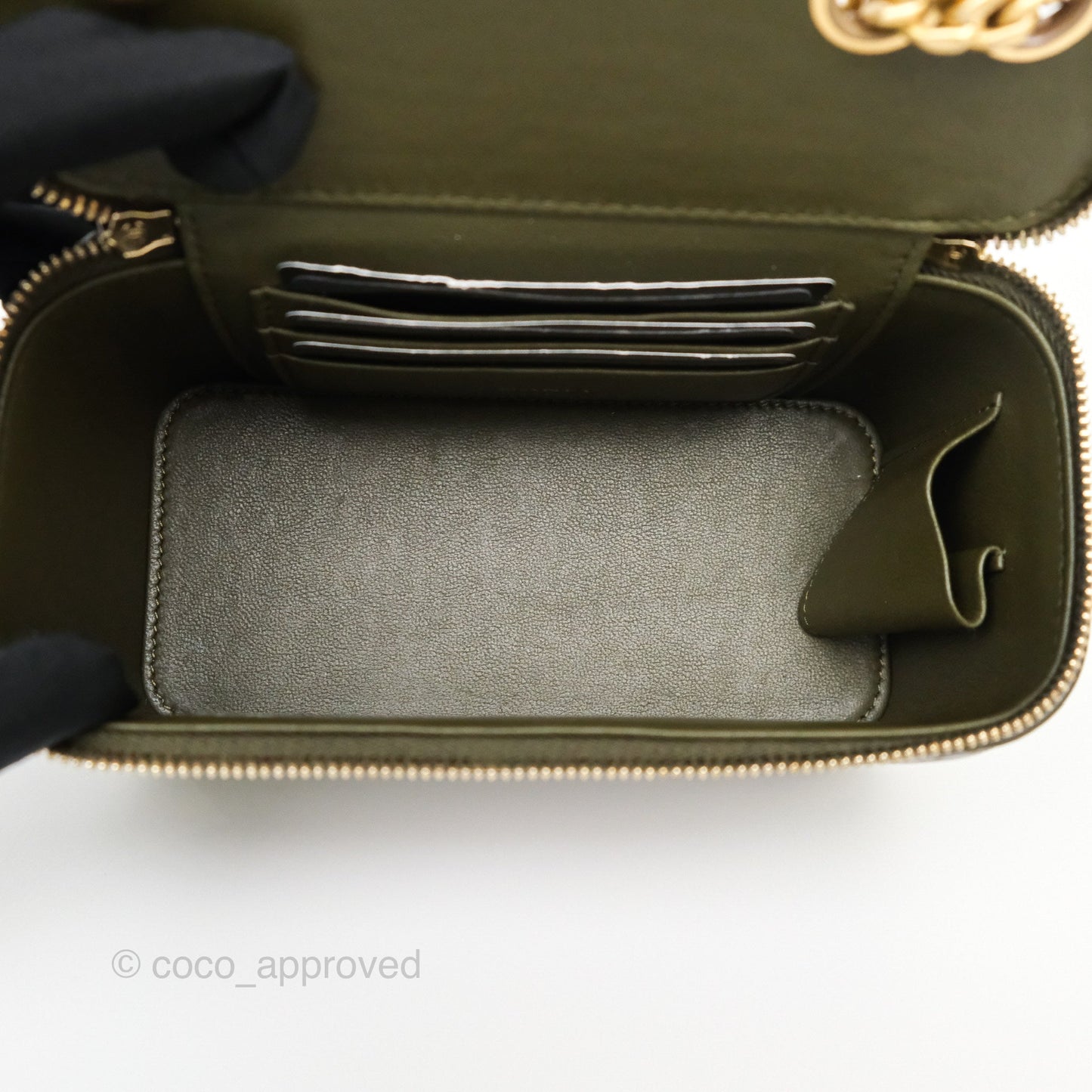 Chanel All Slide Vanity with Adjustable Chain Dark Olive Green Lambskin Aged Gold Hardware