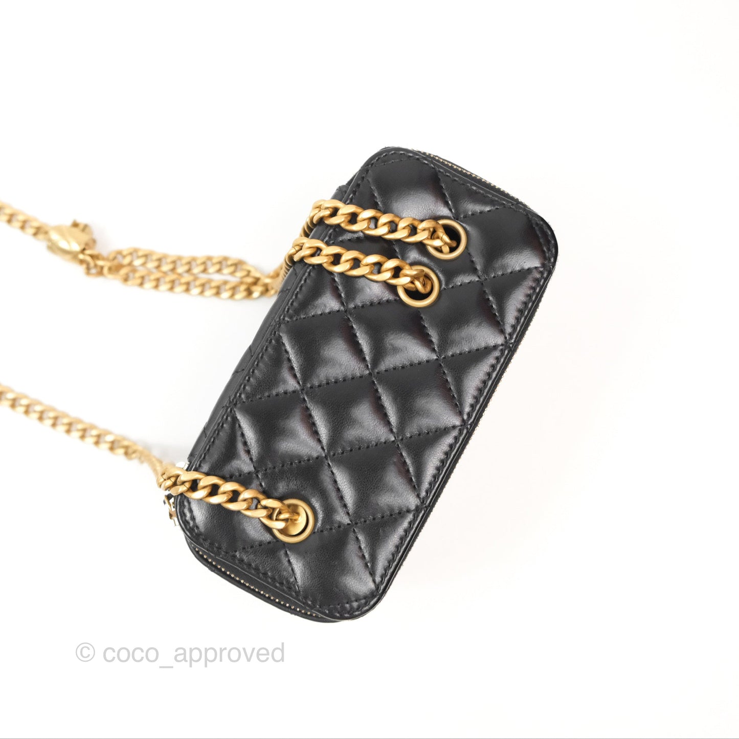 Chanel All Slide Vanity with Adjustable Chain Black Lambskin Aged Gold Hardware