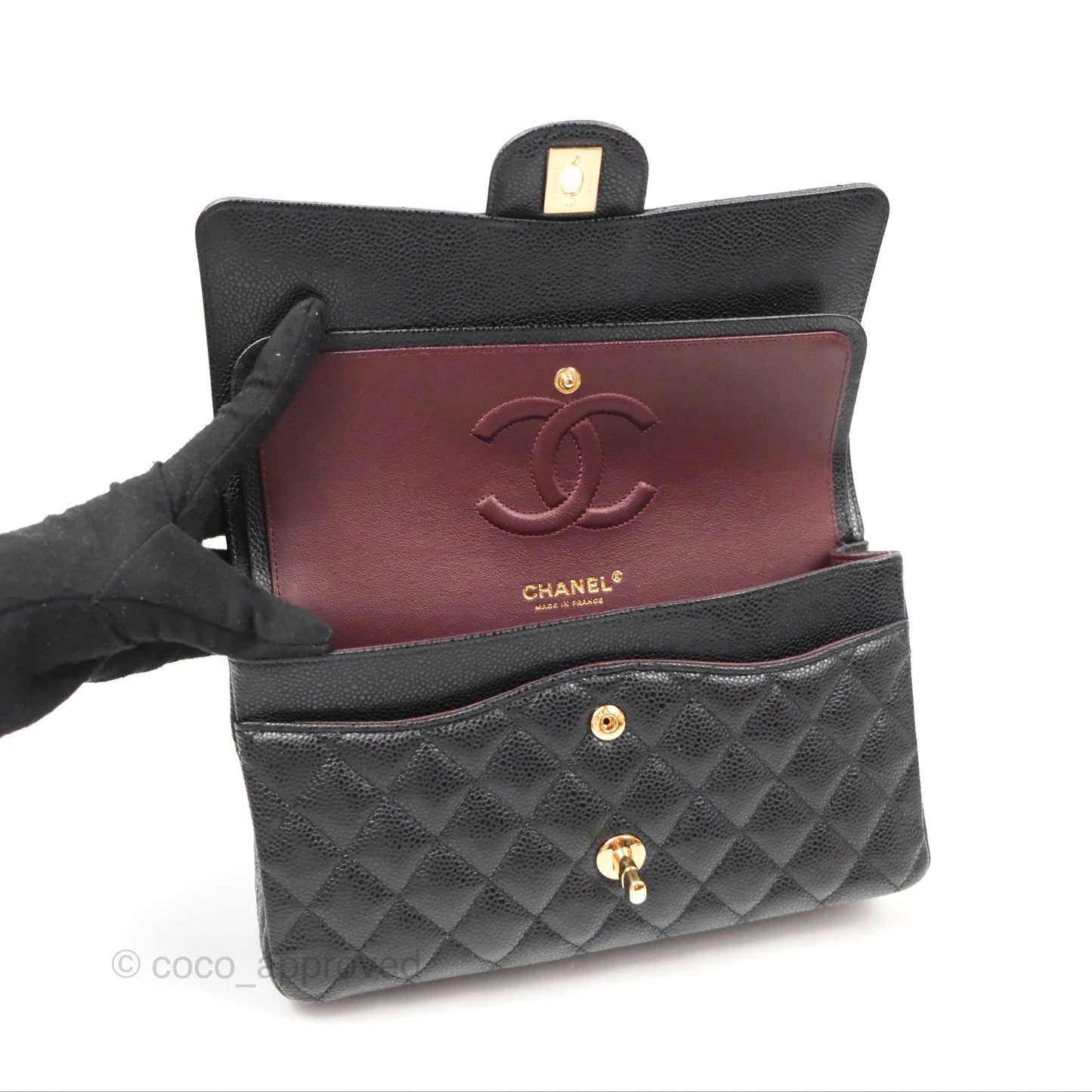 Chanel Classic M/L Medium Flap Quilted Black Caviar Gold Hardware