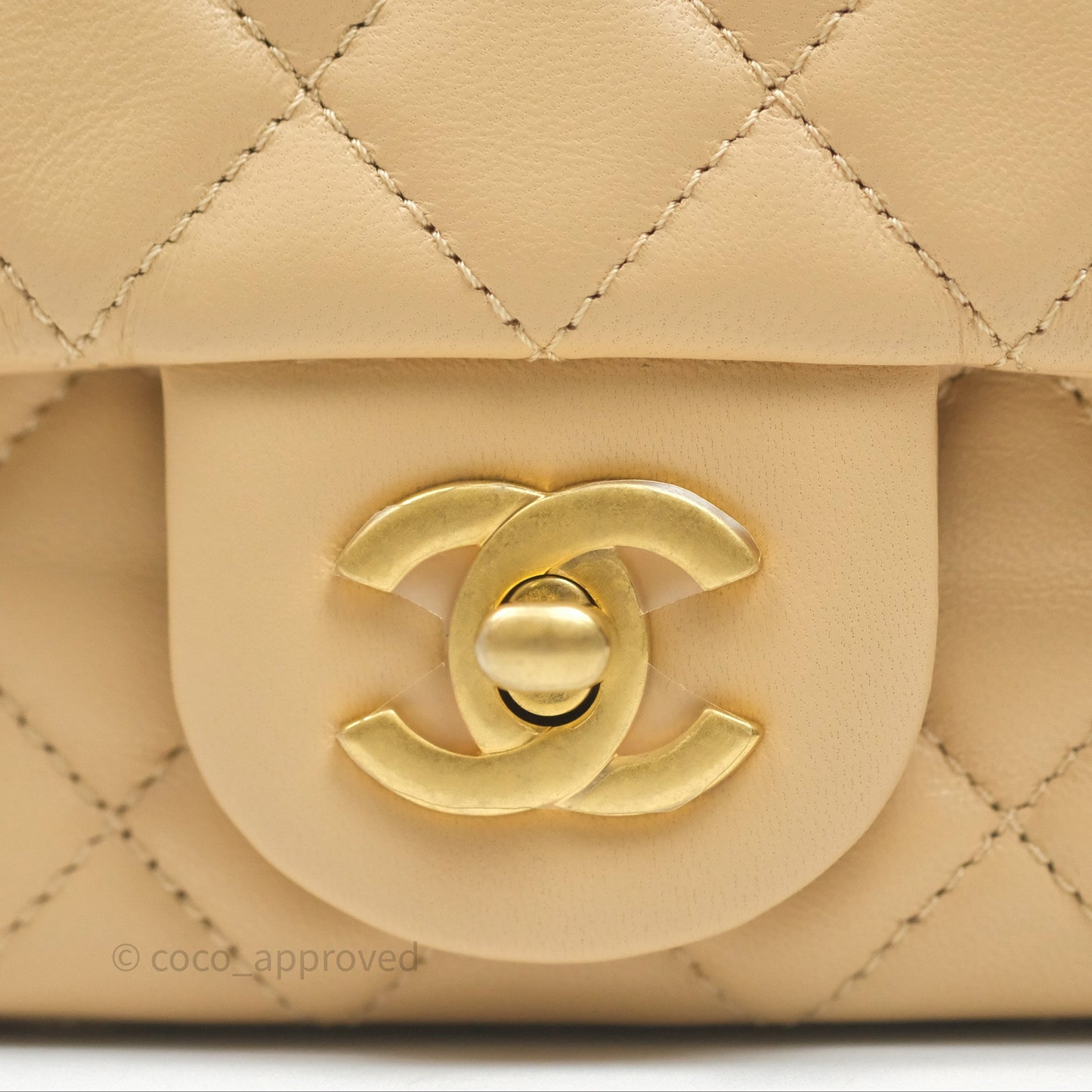 Chanel Pearl Crush Mini Square Quilted Beige Lambskin Aged Gold Hardware