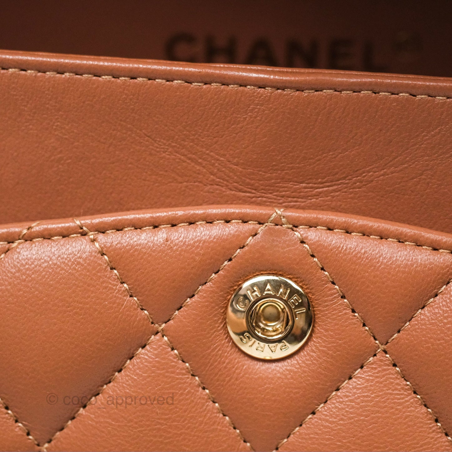 Chanel Small Classic Quilted Flap Dark Beige Caramel Lambskin Gold Hardware