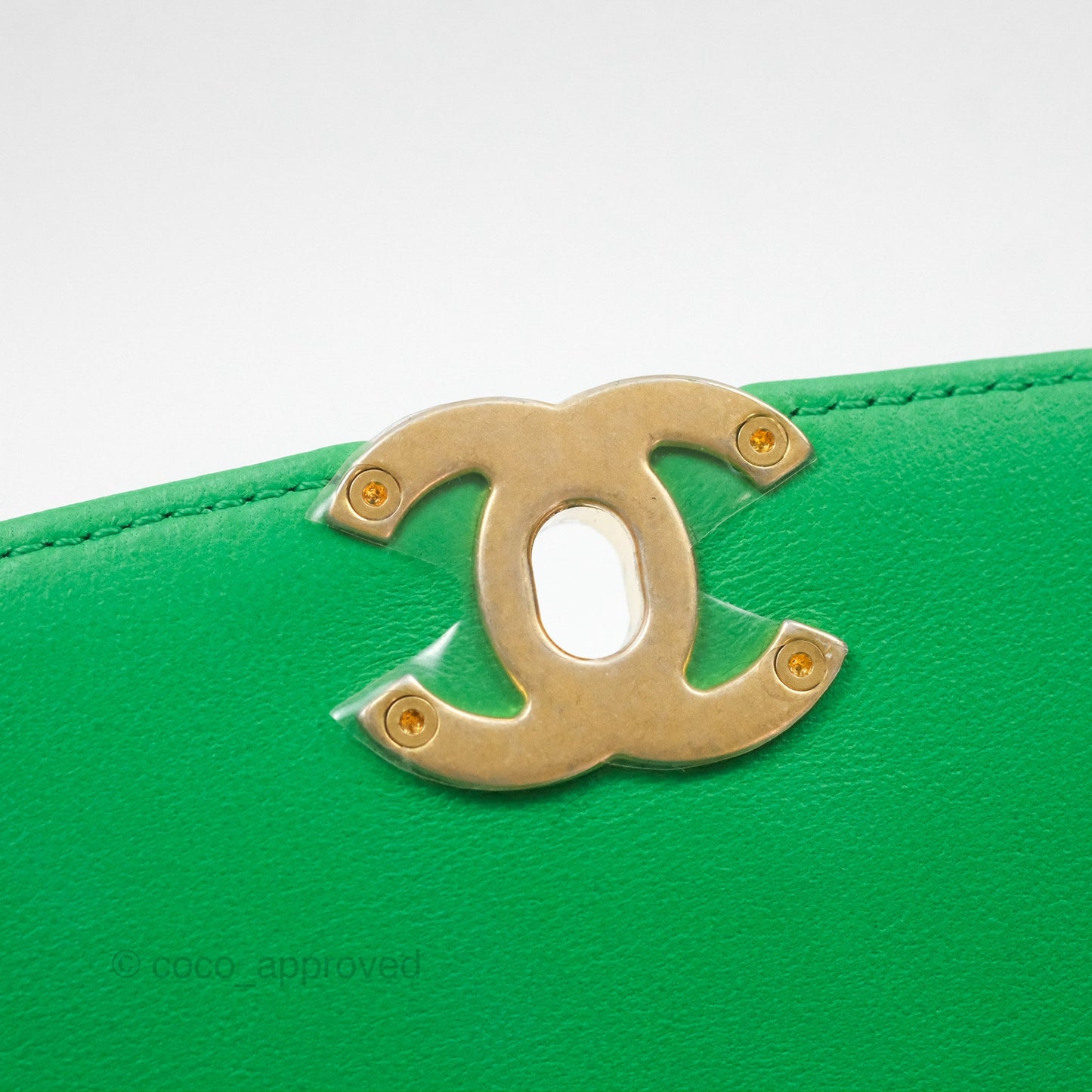 Chanel CC Quilted Flap Bag With Top Handle Green Calfskin Gold Hardware
