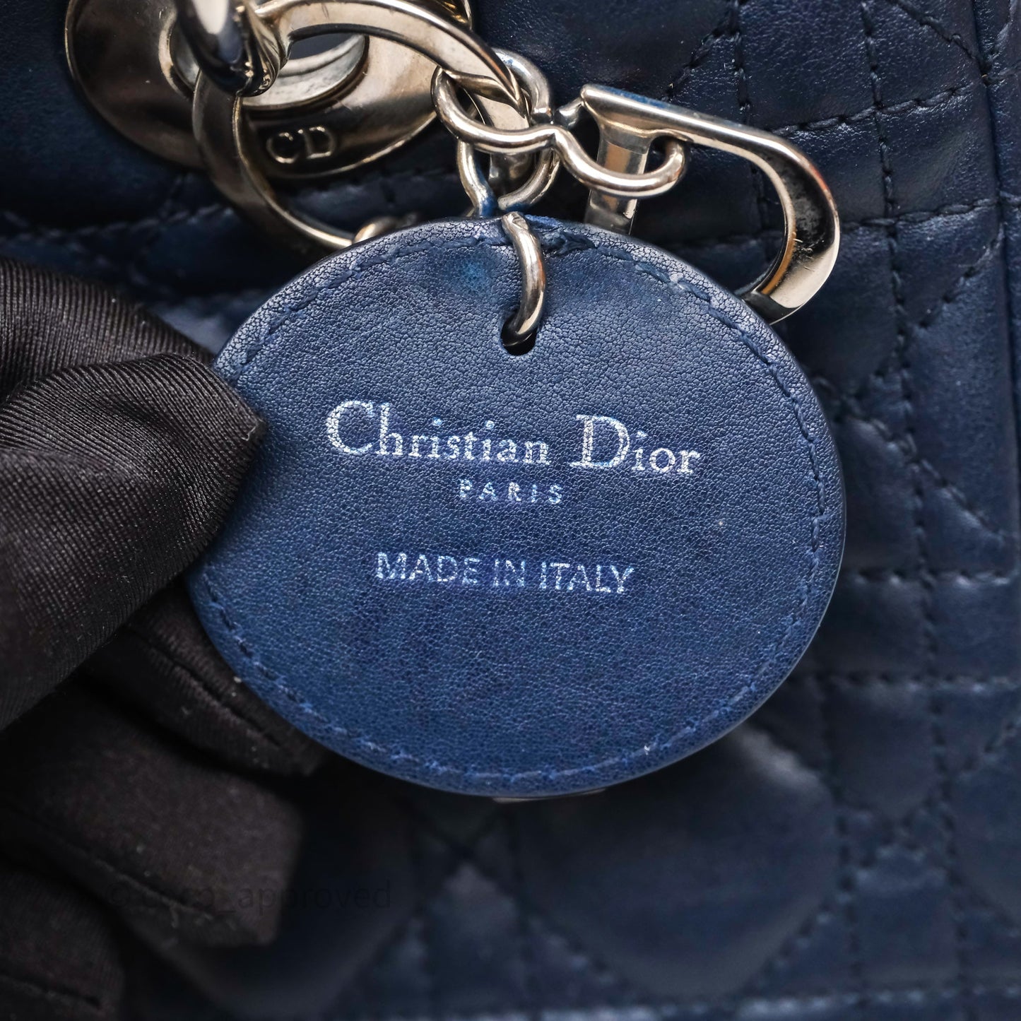 Christian Dior Medium Lady Dior Navy Lambskin Silver Hardware