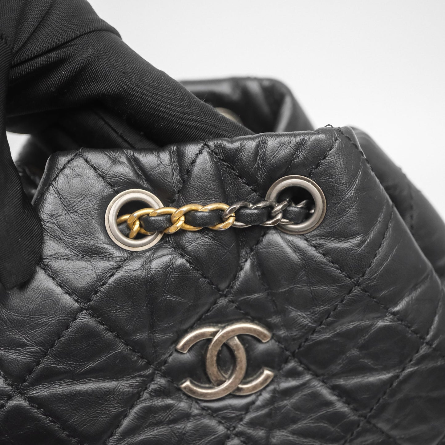 Chanel Small Gabrielle Backpack Quilted Black Aged Calfskin