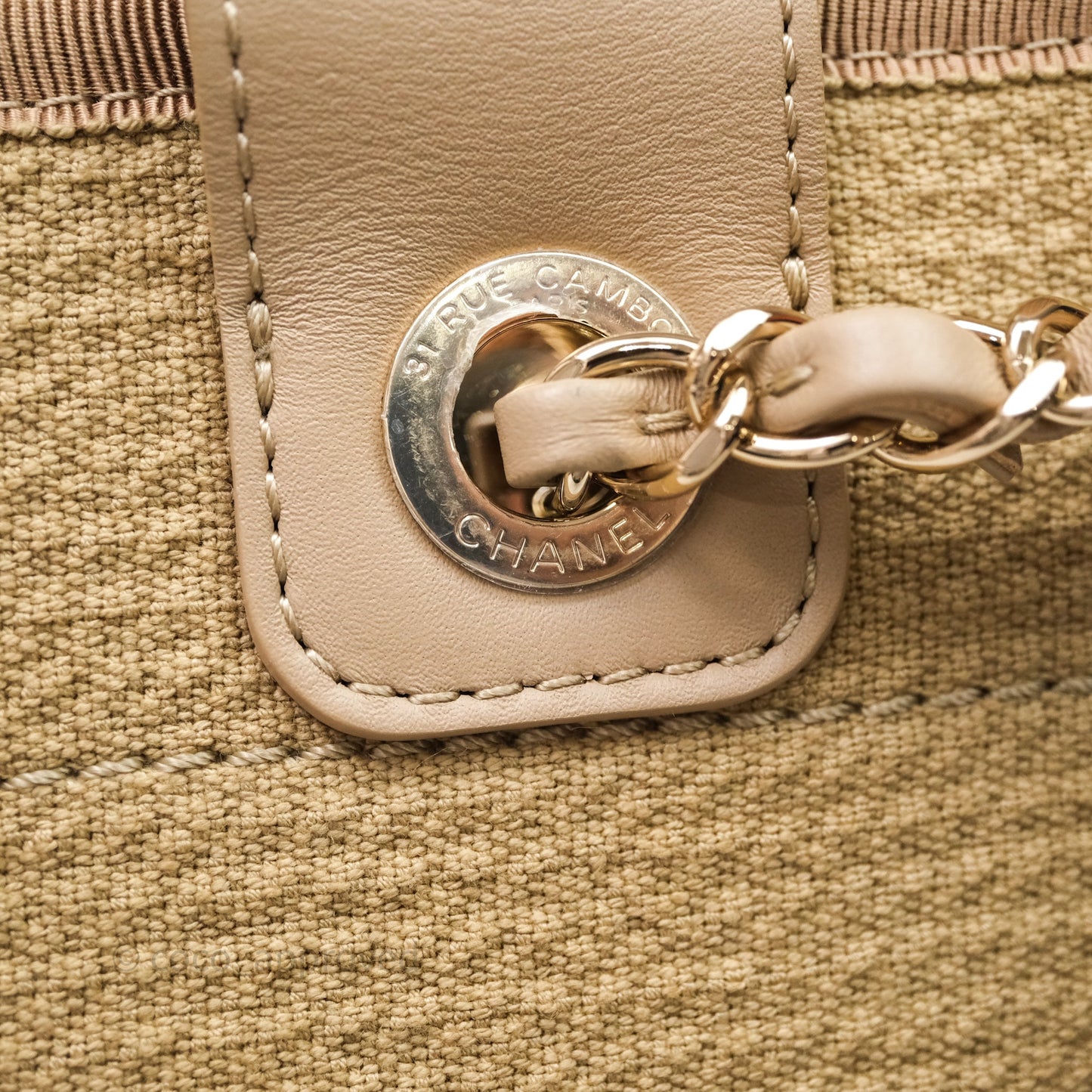 Chanel New Small Canvas Deauville Tote Beige Silver Hardware