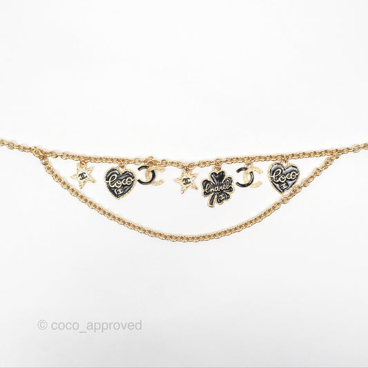 Chanel Black CC Heart Lucky Clover Chain Belt Gold Tone 24P
