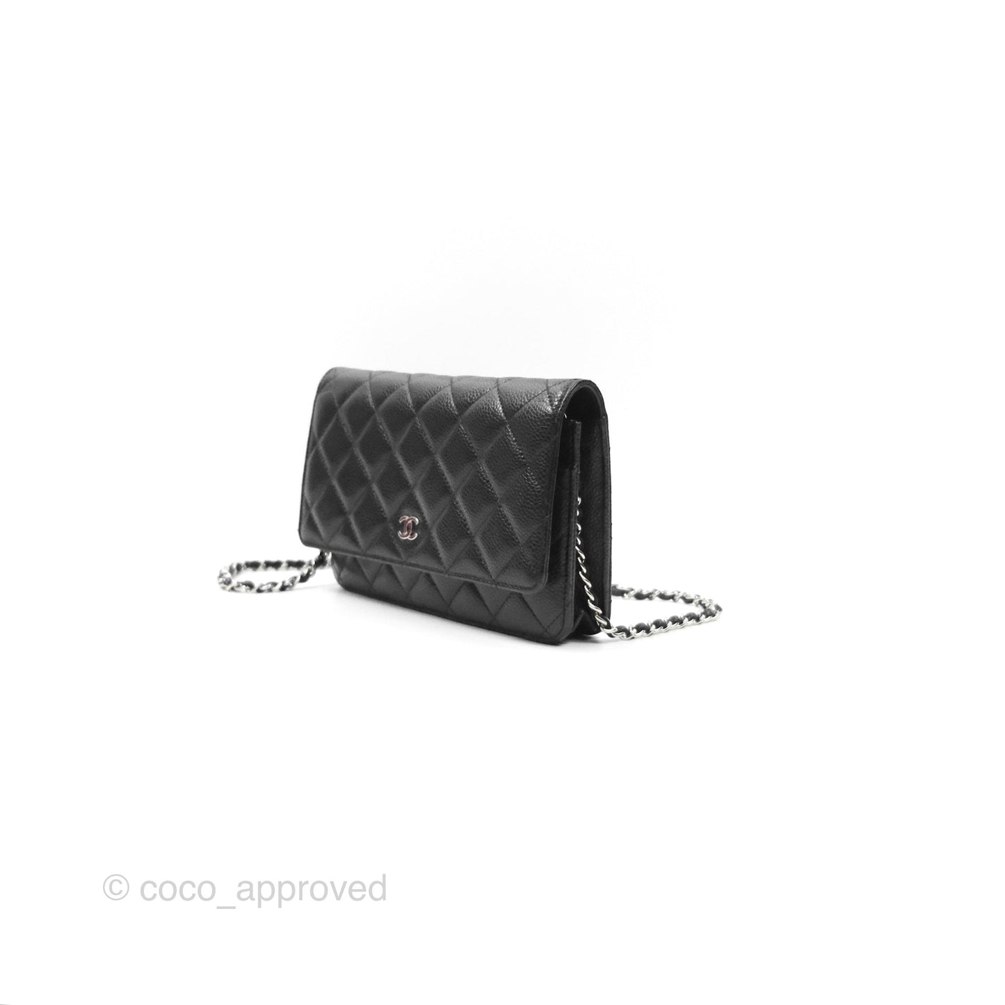 Chanel Quilted Classic Wallet On Chain WOC Black Caviar Silver Hardware
