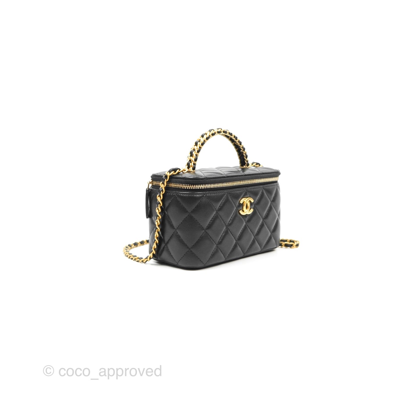 Chanel Vanity Rectangular with Top Handle Black Lambskin Aged Gold Hardware
