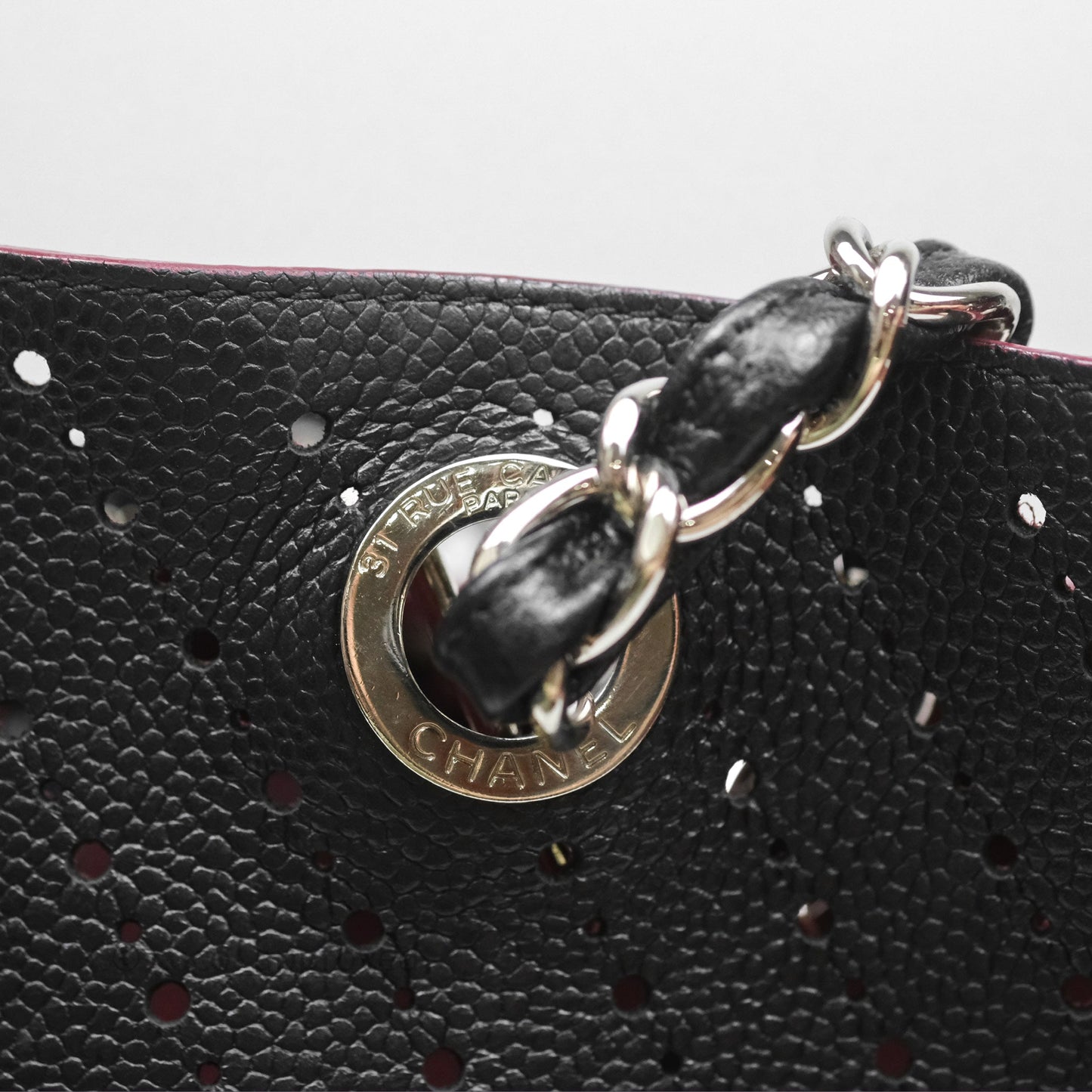 Chanel Large Shopping Tote Black Perforated Caviar Silver Hardware