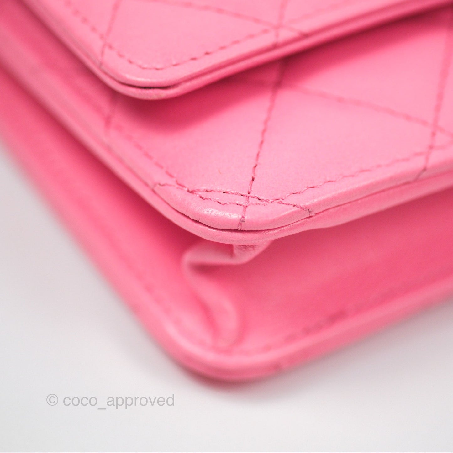 Chanel Quilted Pearl Crush Wallet on Chain WOC Pink Lambskin Aged Gold Hardware